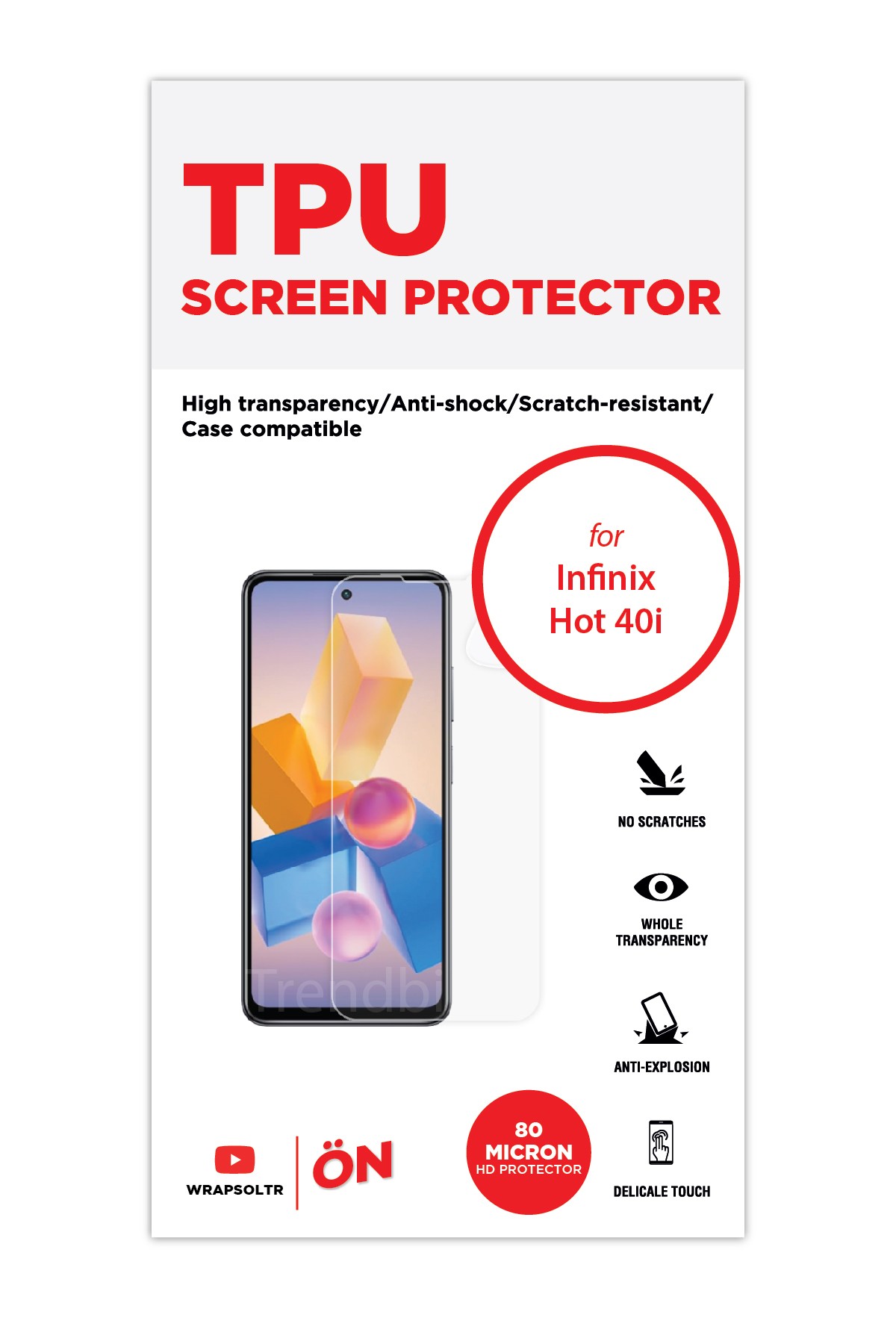Infinix Hot 40I - Ekran Koruyucu Parlak Şeffaf TPU Film (80 micron)