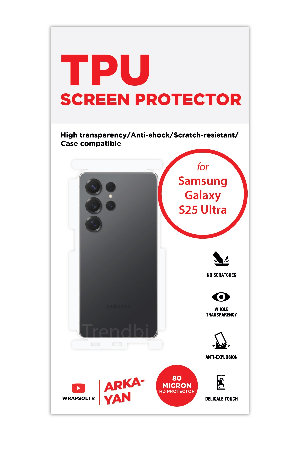 Samsung Galaxy S25 Ultra - Arka/Yan Koruyucu Parlak Şeffaf TPU Film (80 micron)