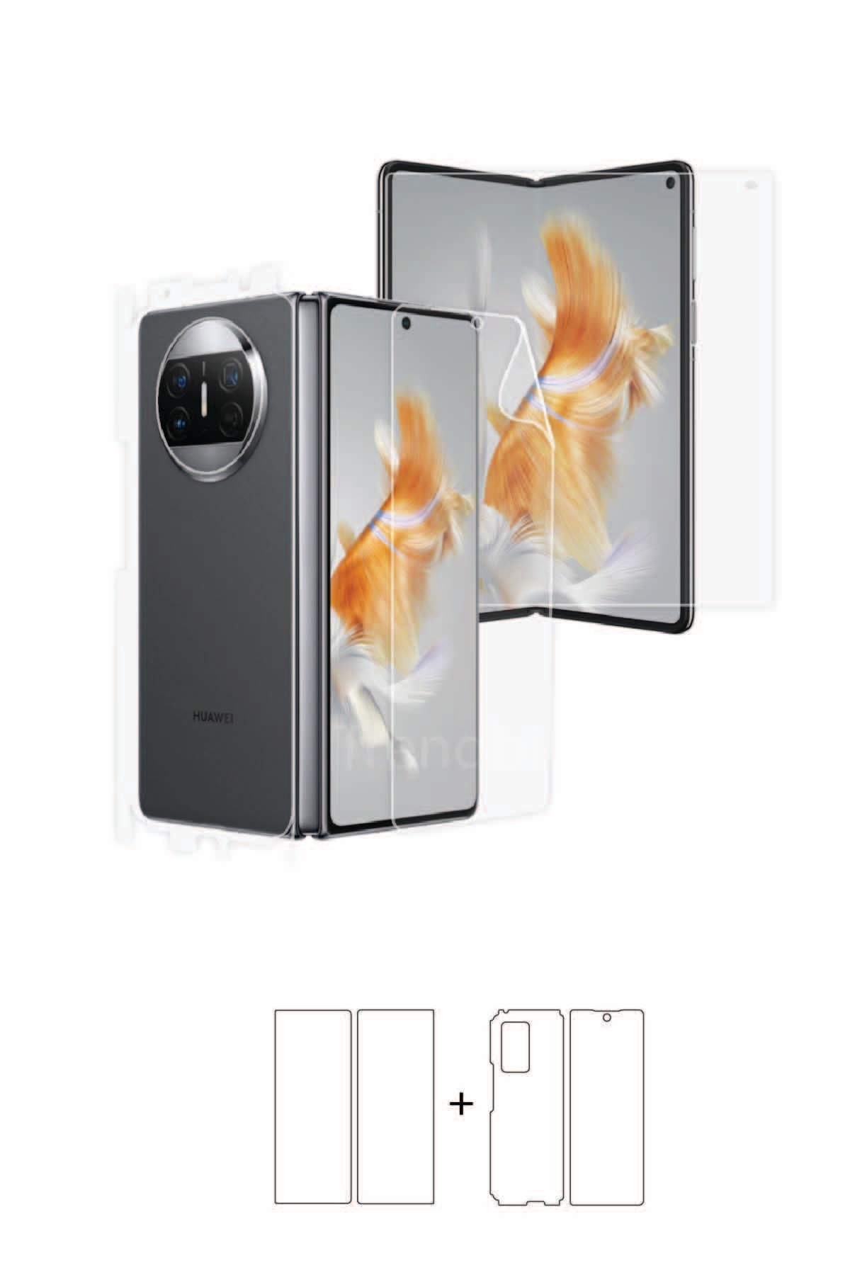 Huawei Mate X3 - Fullbody Koruyucu Parlak Şeffaf Poliüretan Film (150 micron)