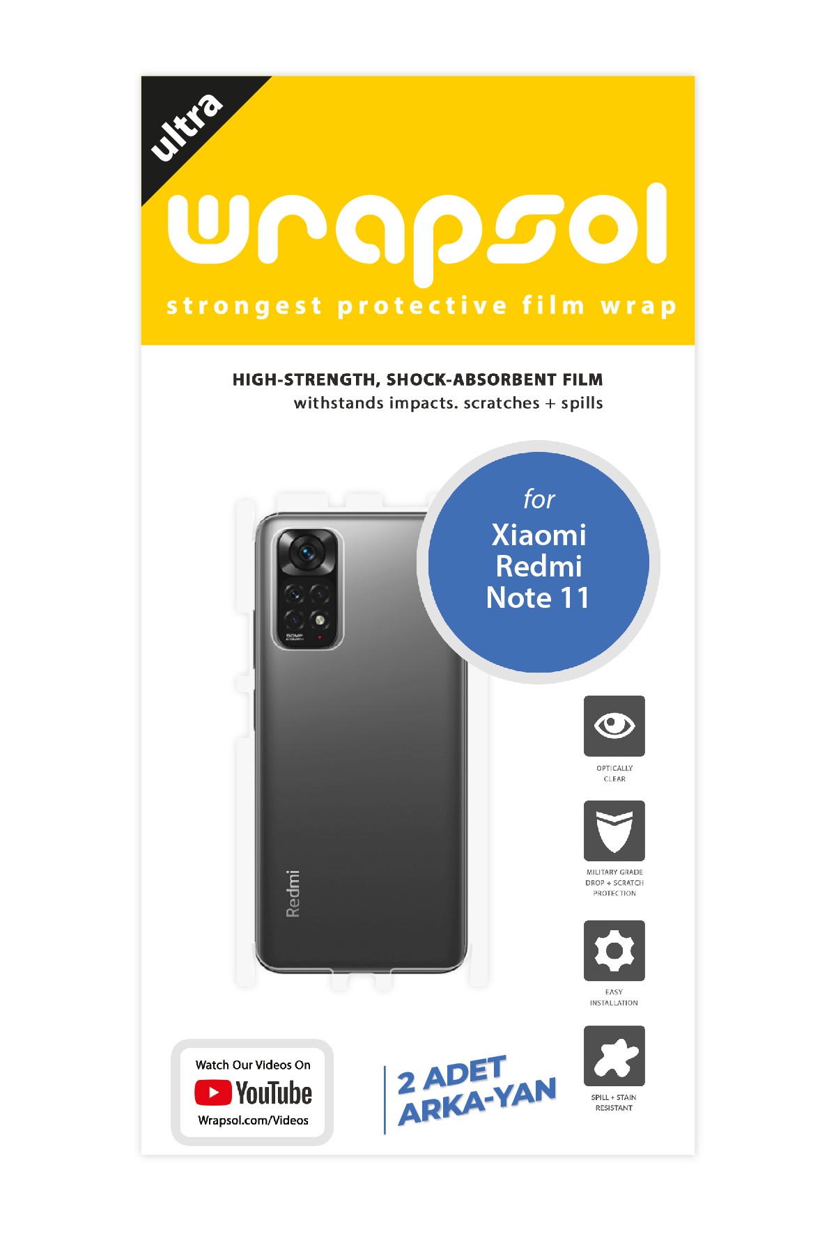 Xiaomi Redmi Note 11 - Arka/Yan Koruyucu Parlak Şeffaf Poliüretan Film (150 micron)