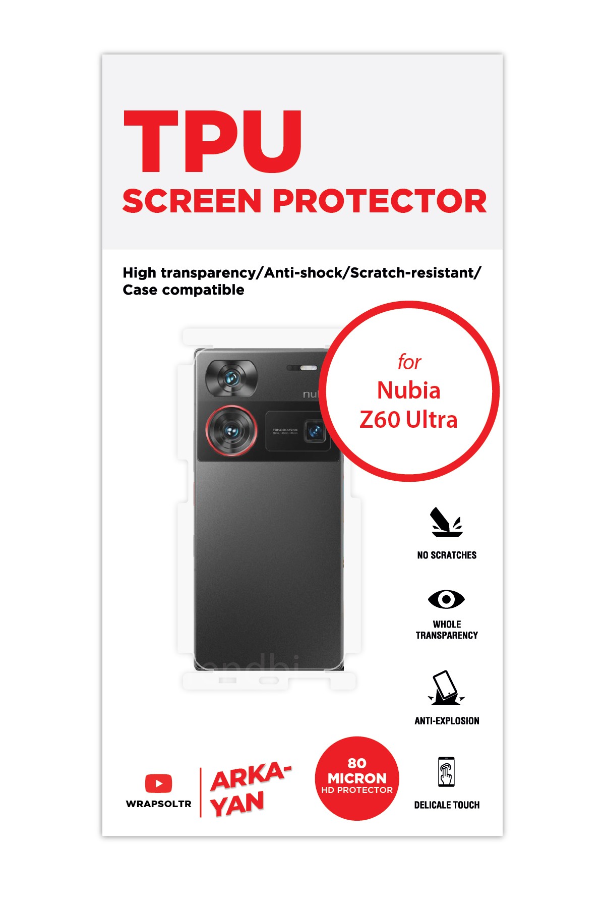 ZTE Nubia Z60 Ultra 5G - Arka/Yan Koruyucu Parlak Şeffaf TPU Film (80 micron)