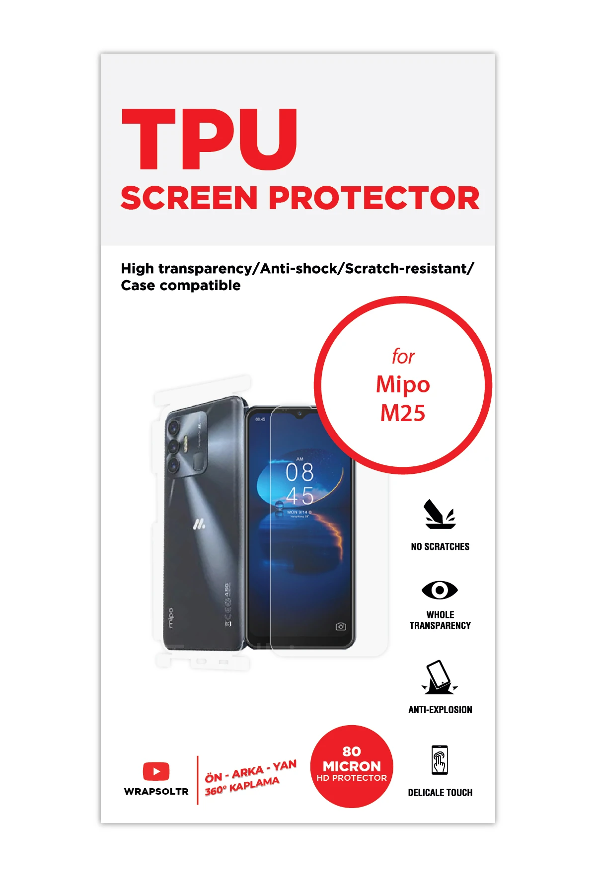 Mipo M25 - Fullbody Koruyucu Parlak Şeffaf TPU Film (80 micron)