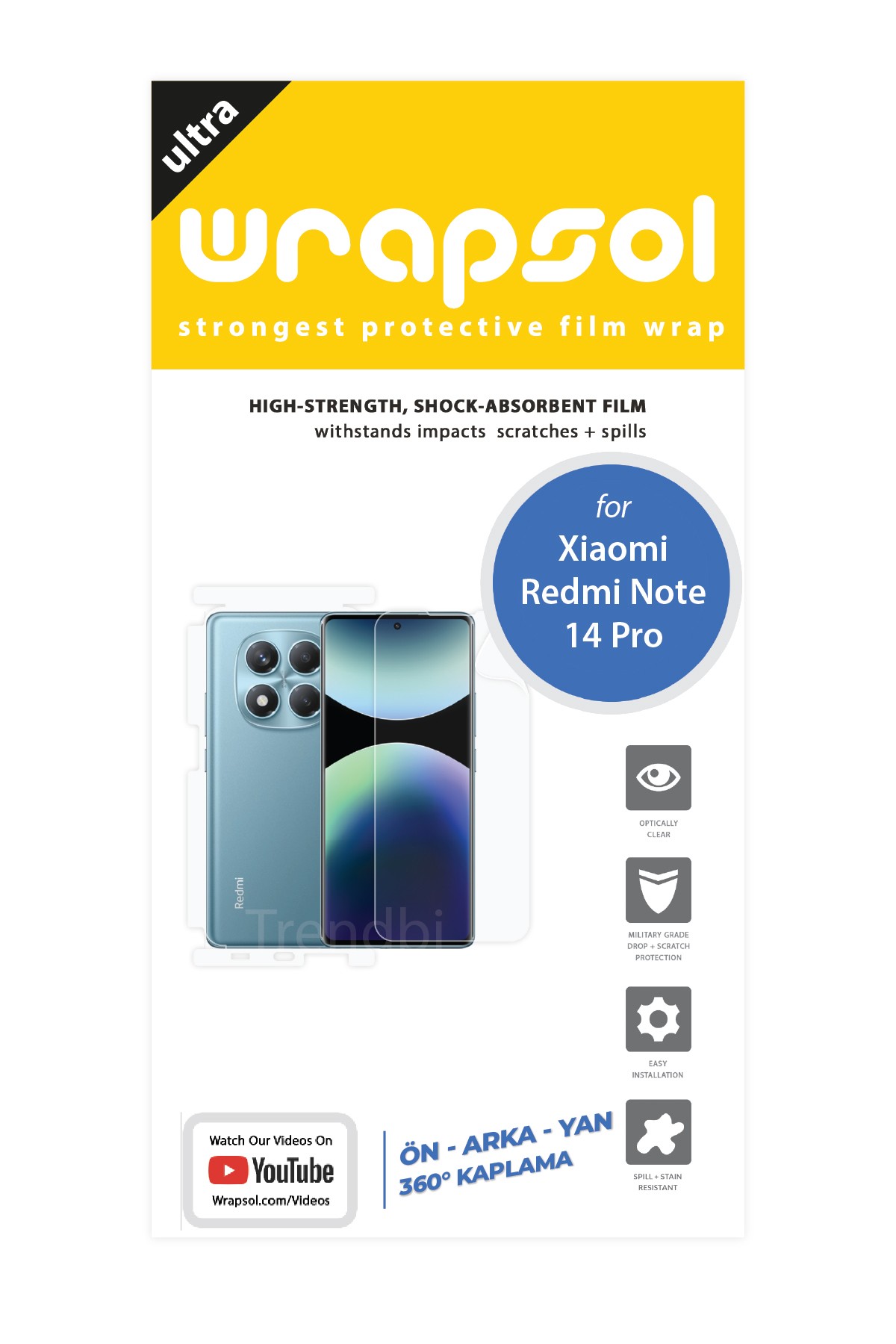 Xiaomi Redmi Note 14 Pro - Fullbody Koruyucu Parlak Şeffaf Poliüretan Film (150 micron)