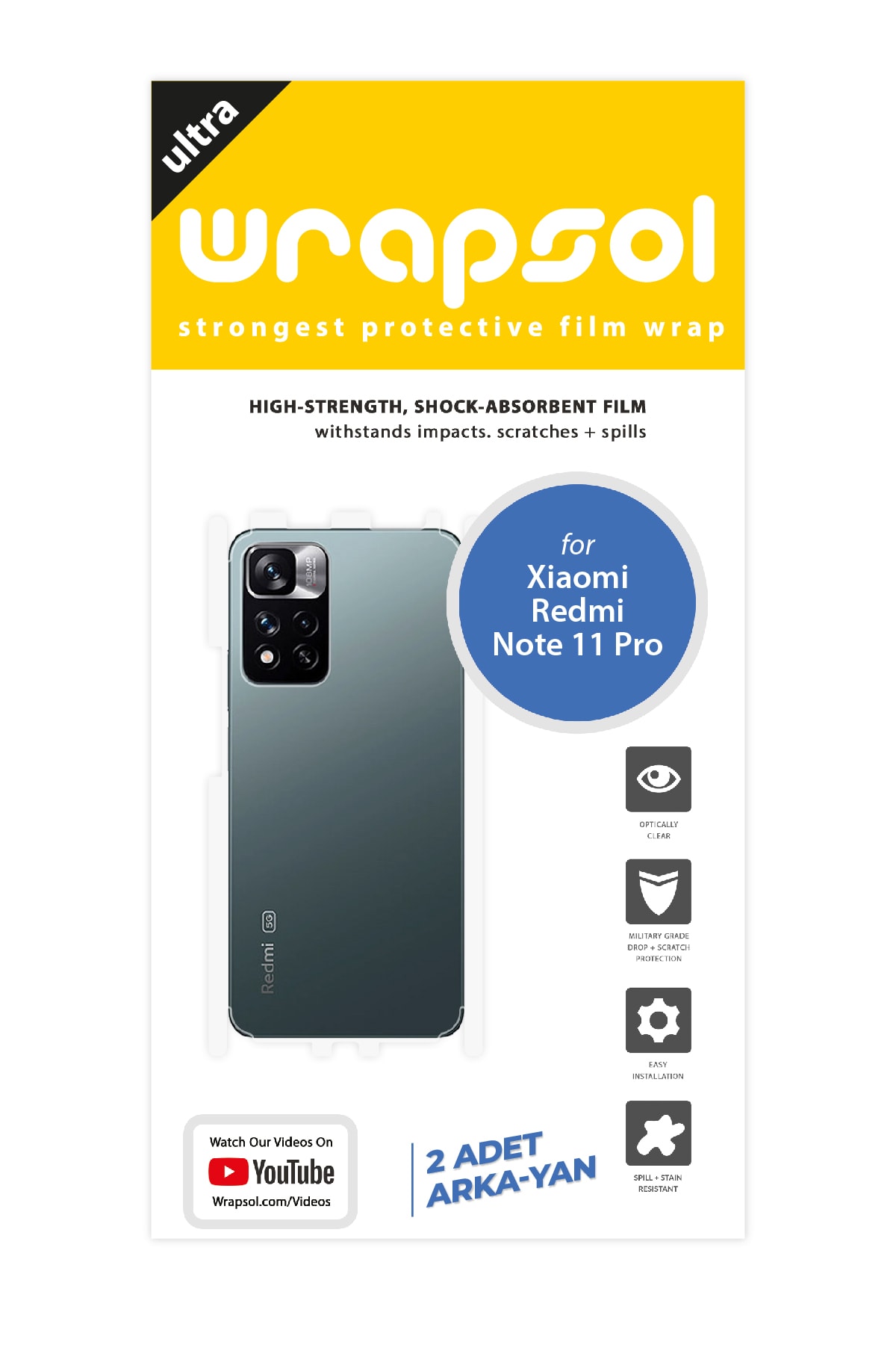 Xiaomi Redmi Note 11 Pro - Arka/Yan Koruyucu Parlak Şeffaf Poliüretan Film (150 micron)