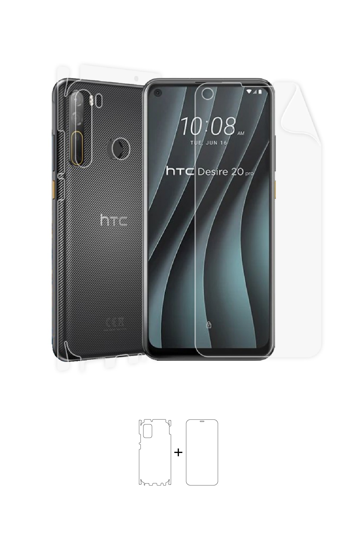 HTC Desire 20 Pro - Fullbody Koruyucu Parlak Şeffaf Poliüretan Film (150 micron)
