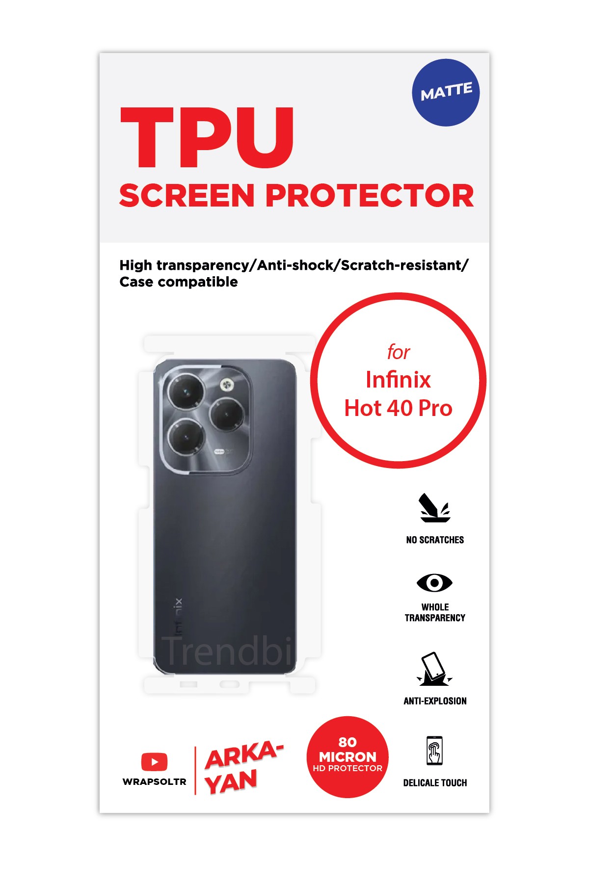 Infinix Hot 40 Pro - Arka/Yan Koruyucu Mat TPU Film (80 micron)