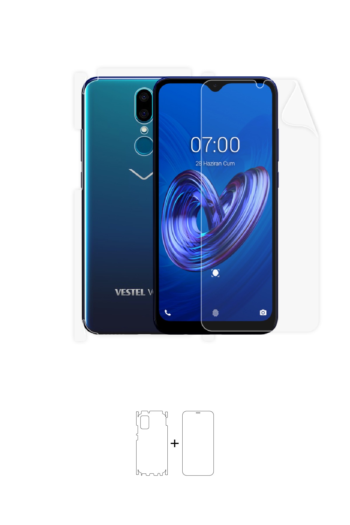 Vestel Venus V7 - Fullbody Koruyucu Parlak Şeffaf Poliüretan Film (150 micron)