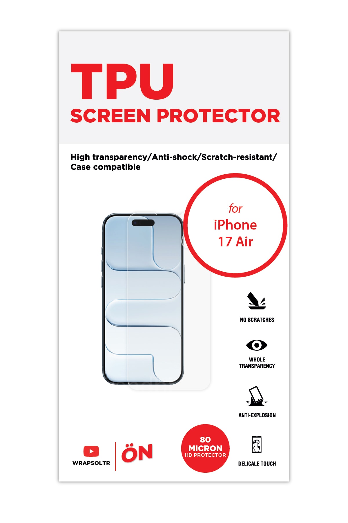 iPhone 17 Air - Ekran Koruyucu Parlak Şeffaf TPU Film (80 micron)