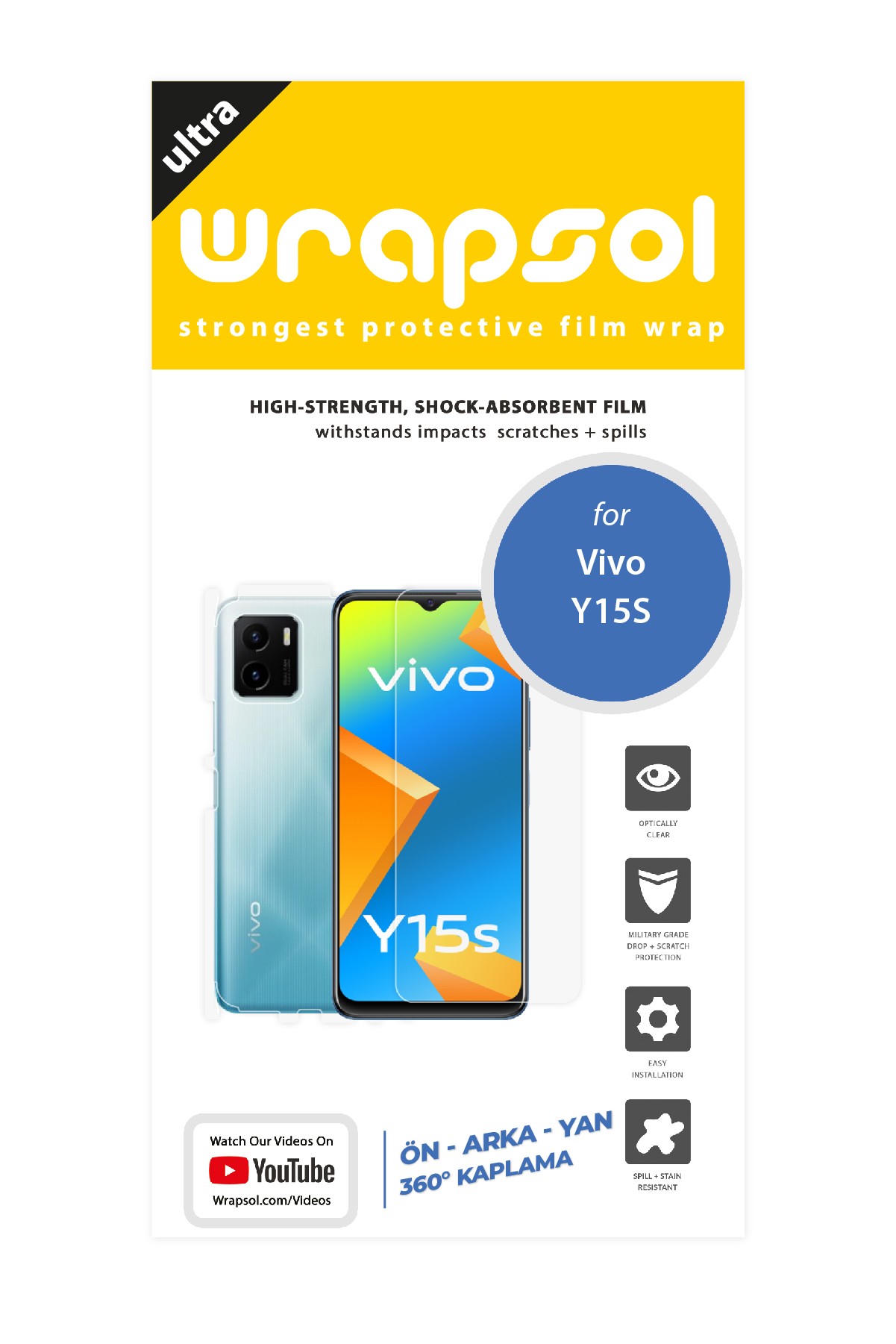 Vivo Y15s - Fullbody Koruyucu Parlak Şeffaf Poliüretan Film (150 micron)