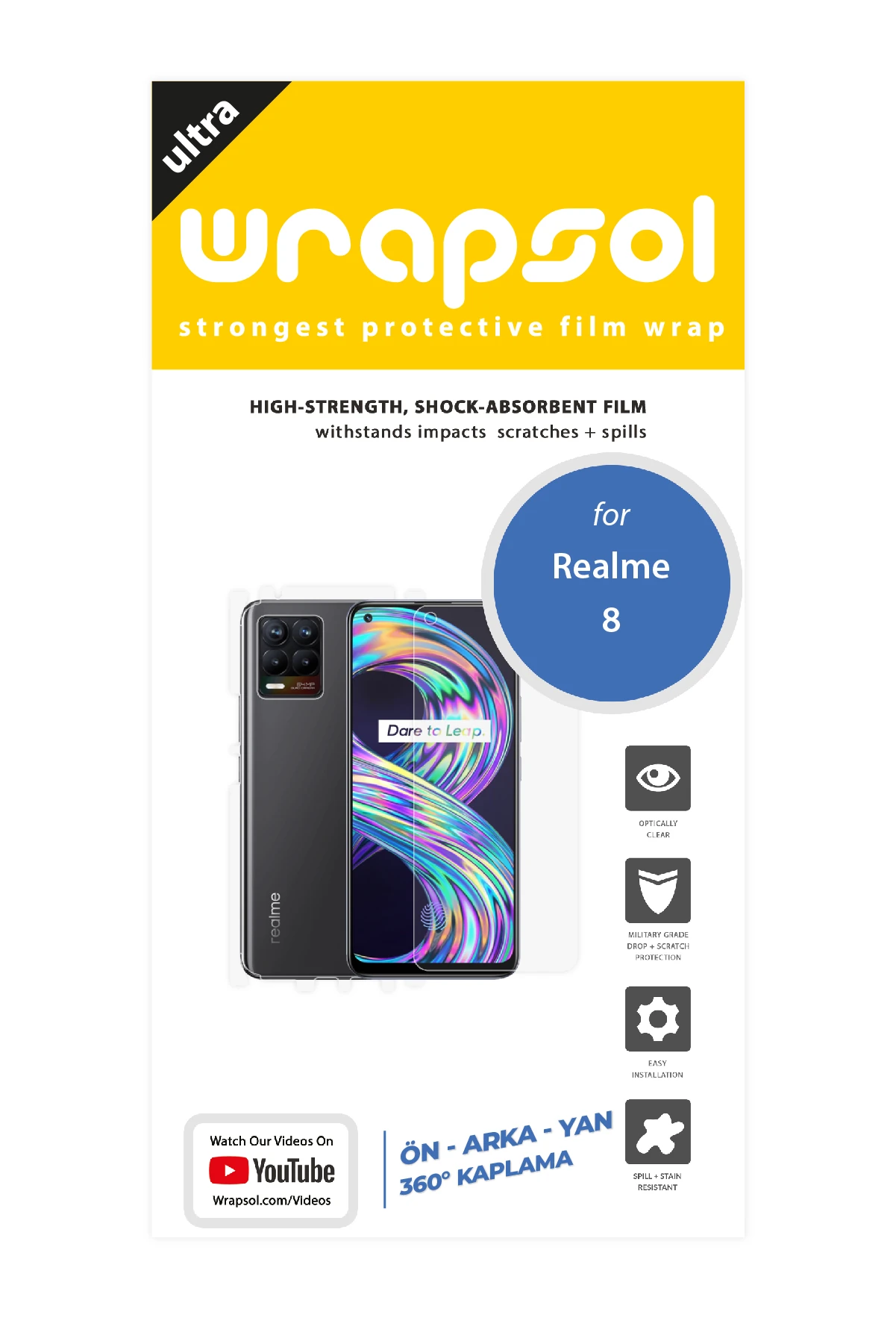 Realme 8 - Fullbody Koruyucu Parlak Şeffaf Poliüretan Film (150 micron)