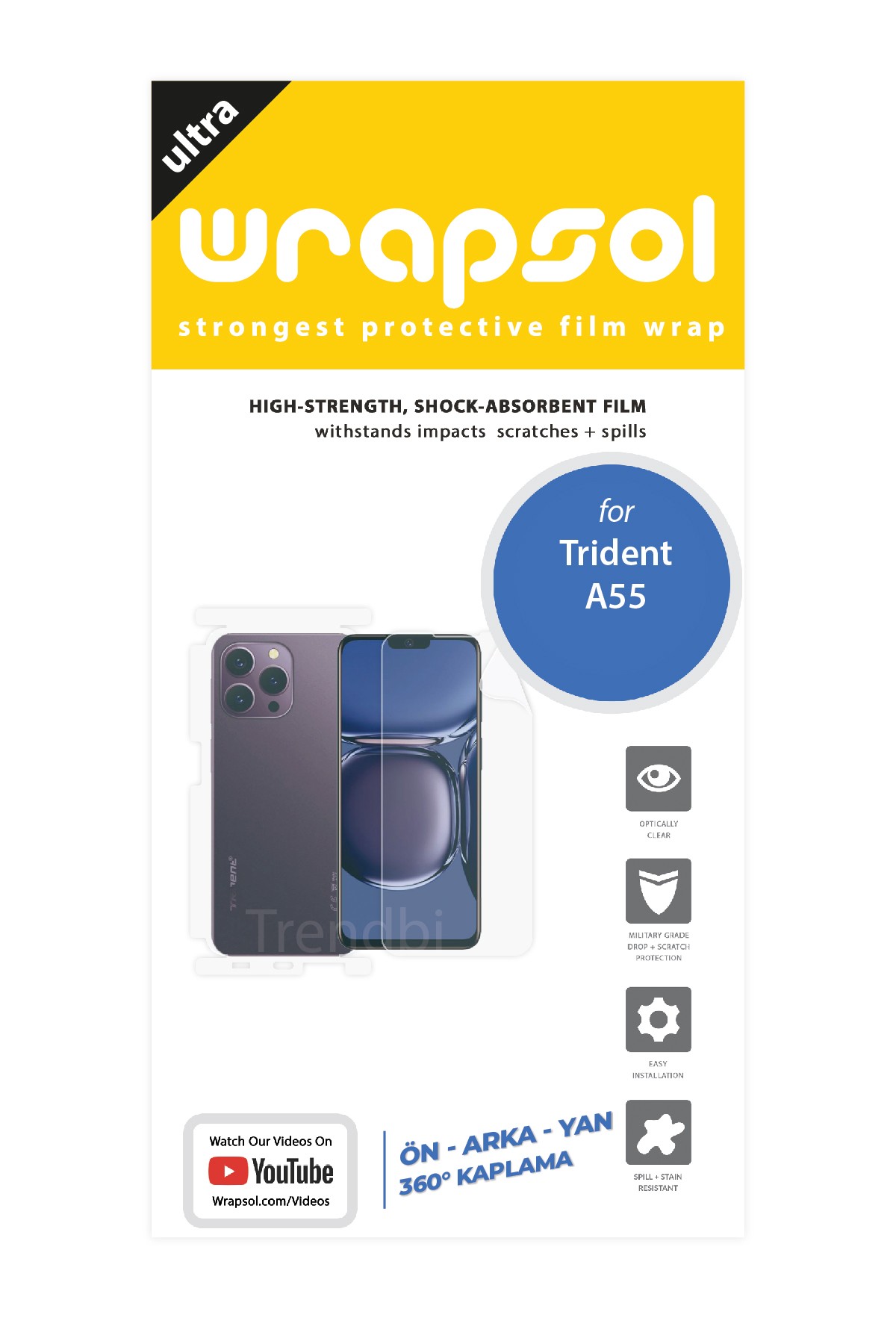 Trident A55 - Fullbody Koruyucu Parlak Şeffaf Poliüretan Film (150 micron)