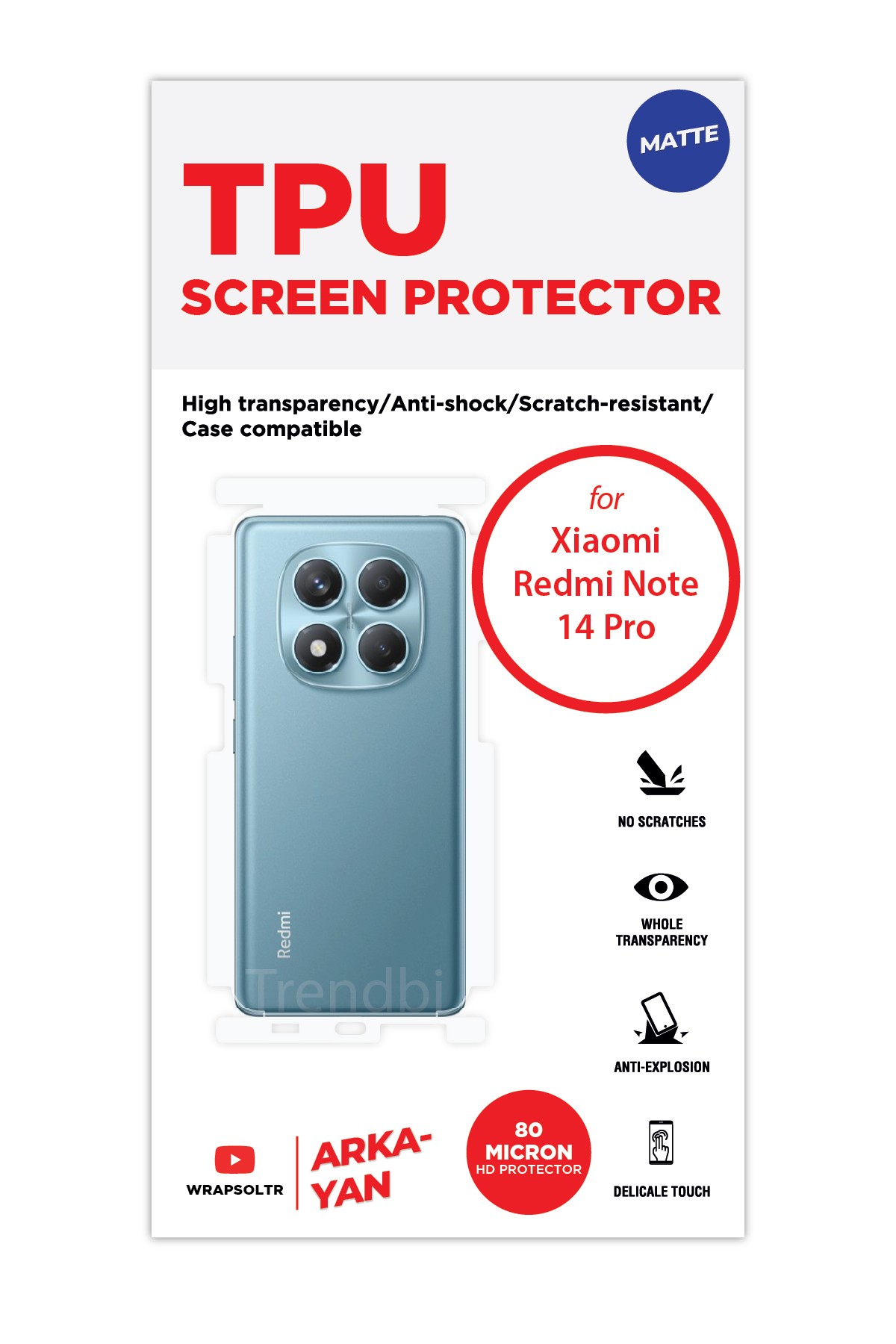 Xiaomi Redmi Note 14 Pro - Arka/Yan Koruyucu Mat TPU Film (80 micron)