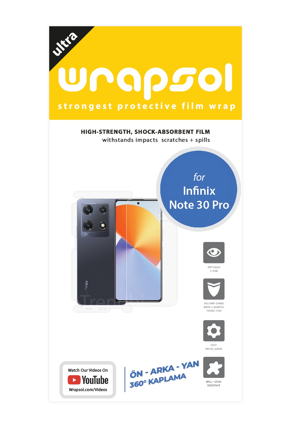 Infinix Note 30 Pro - Fullbody Koruyucu Parlak Şeffaf Poliüretan Film (150 micron)