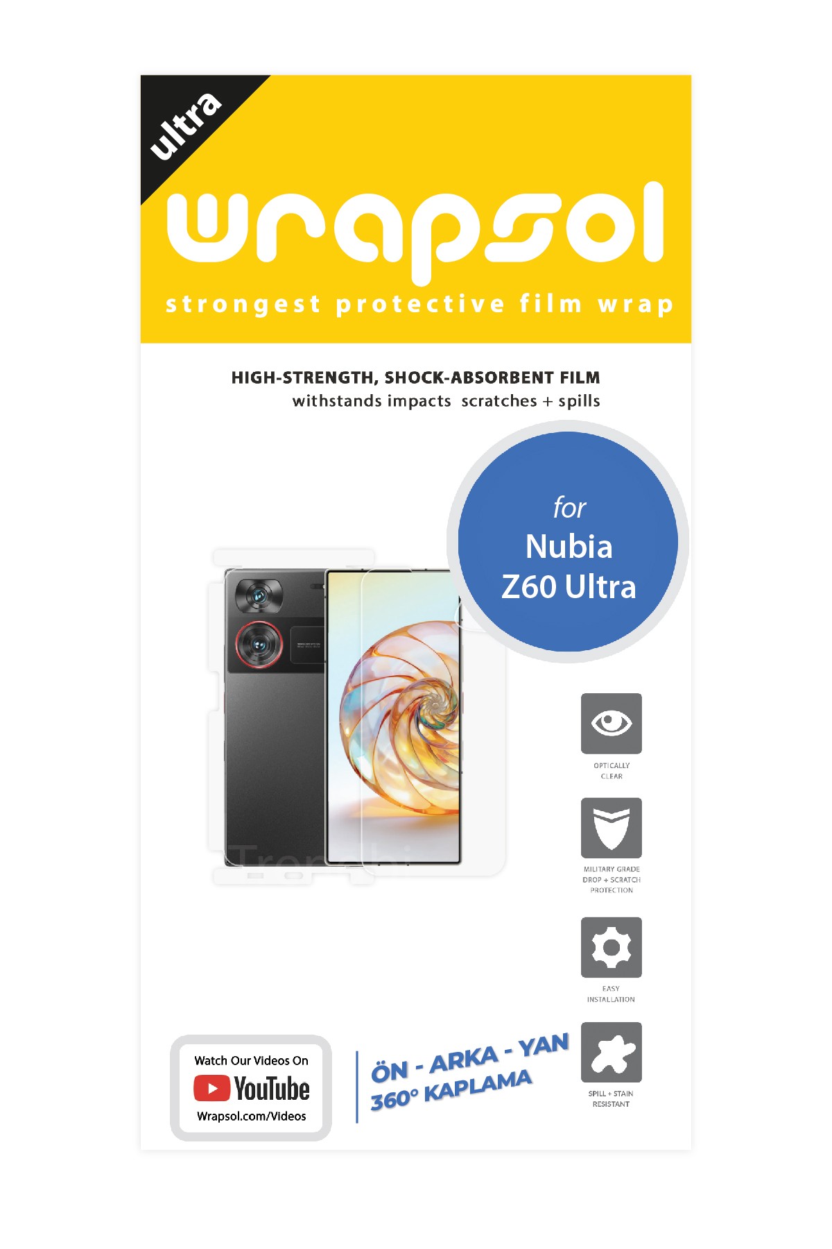 ZTE Nubia Z60 Ultra 5G - Fullbody Koruyucu Parlak Şeffaf Poliüretan Film (150 micron)