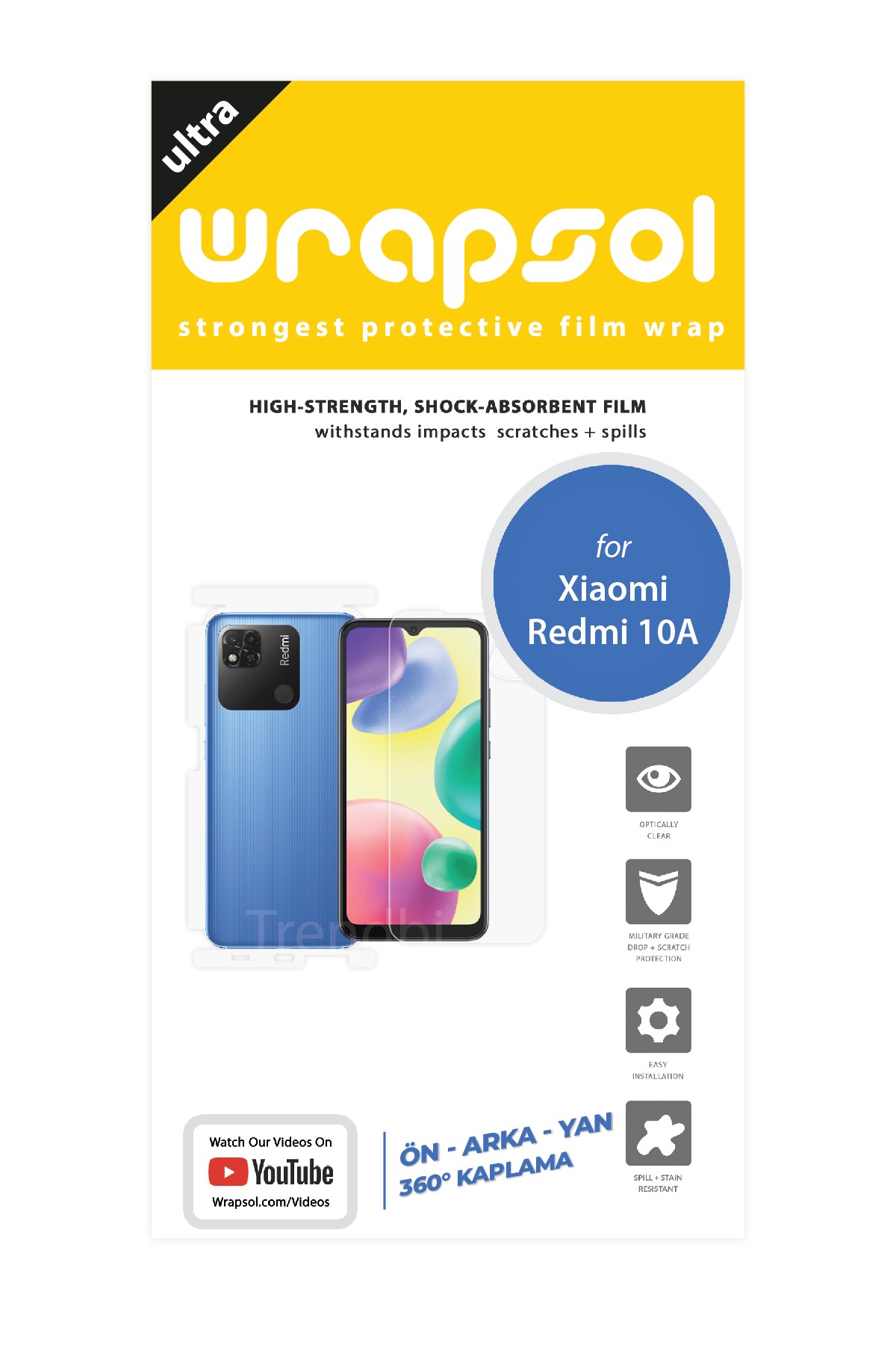Xiaomi Redmi 10A - Fullbody Koruyucu Parlak Şeffaf Poliüretan Film (150 micron)