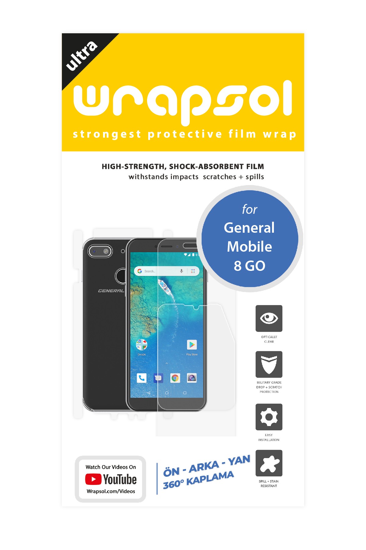 General Mobile GM 8 Go - Fullbody Koruyucu Parlak Şeffaf Poliüretan Film (150 micron)