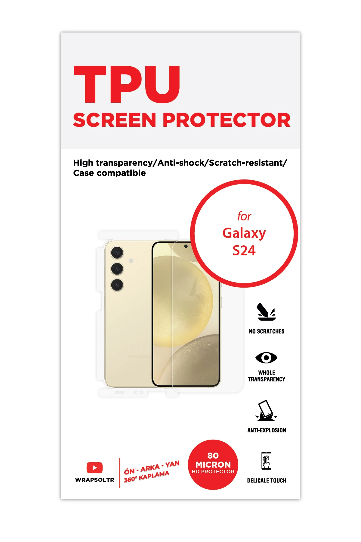 Samsung Galaxy S24 - Fullbody Koruyucu Parlak Şeffaf TPU Film (80 micron)