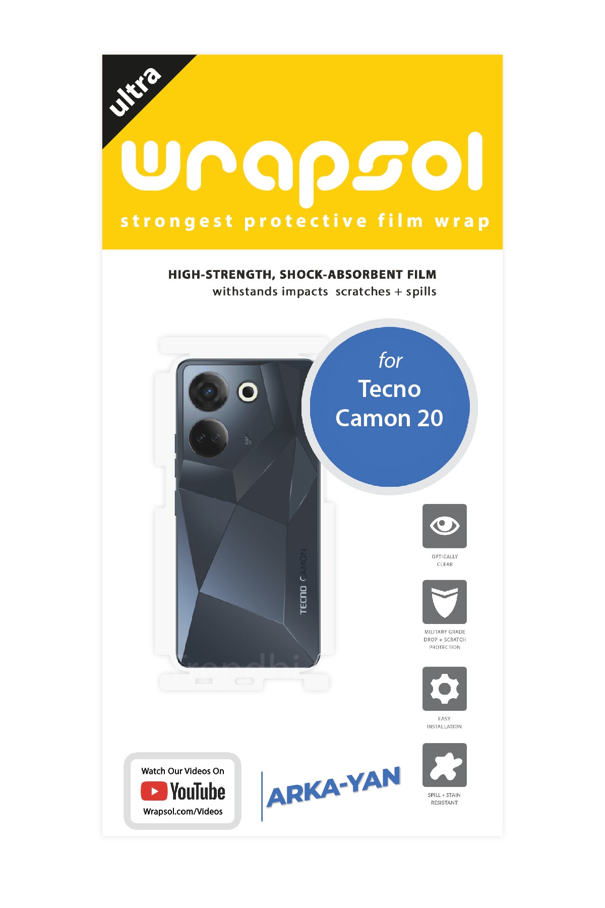 Tecno Camon 20 - Arka/Yan Koruyucu Parlak Şeffaf Poliüretan Film (150 micron)
