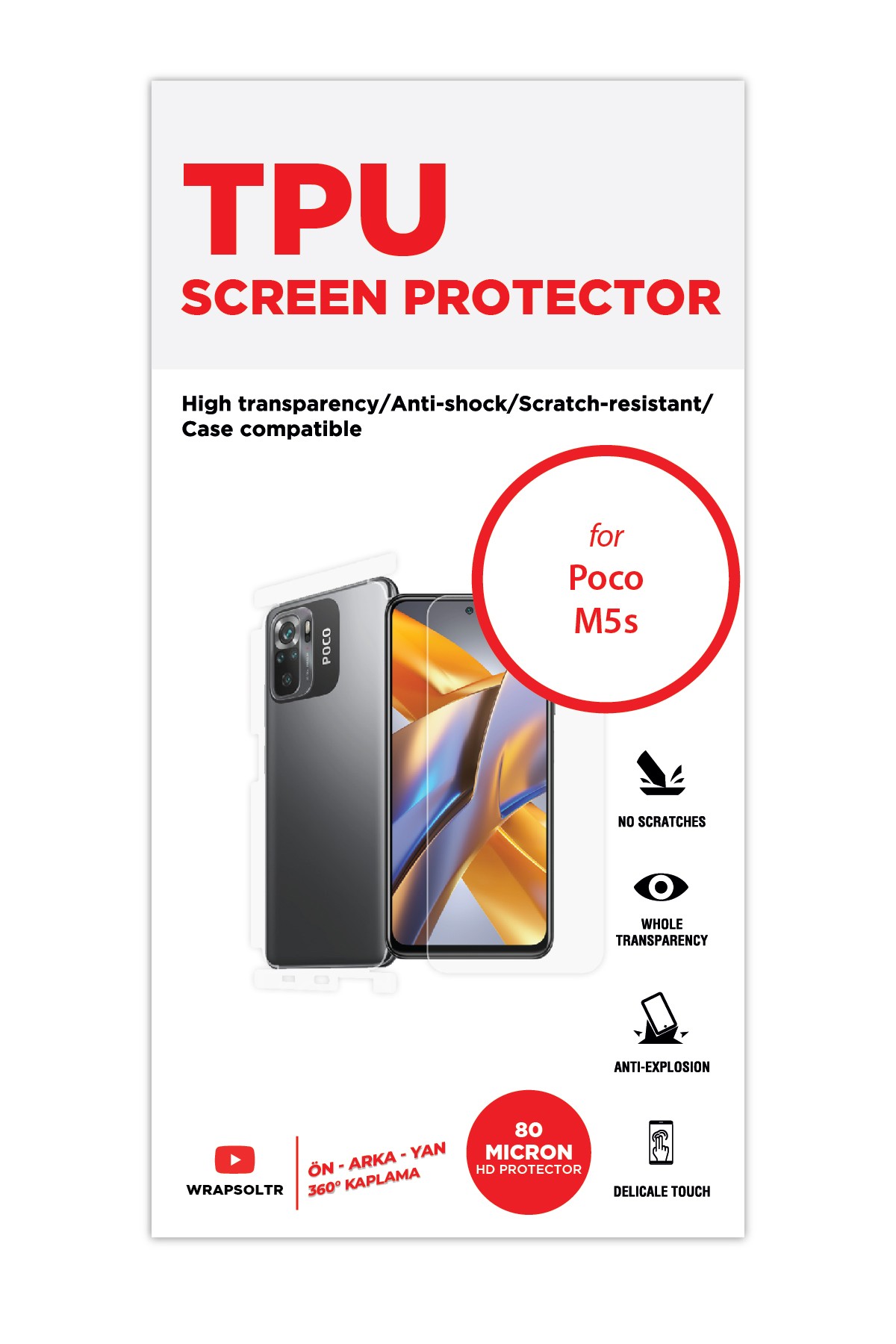 Xiaomi Poco M5s - Fullbody Koruyucu Parlak Şeffaf TPU Film (80 micron)