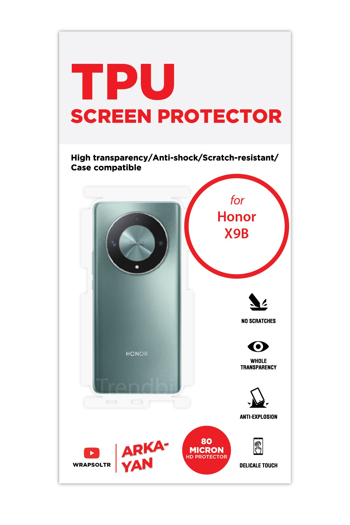 Honor X9b - Arka/Yan Koruyucu Parlak Şeffaf TPU Film (80 micron)