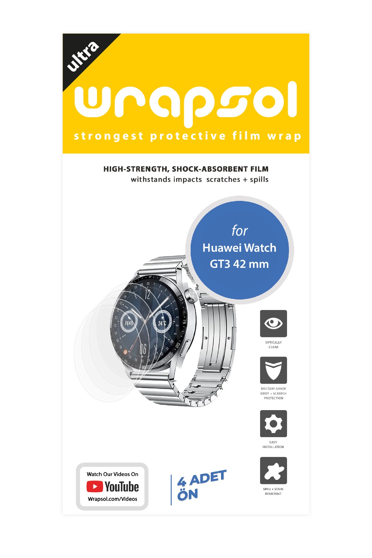 Huawei Watch GT3 42 mm - Ekran Koruyucu Parlak Şeffaf Poliüretan Film (150 mikron)