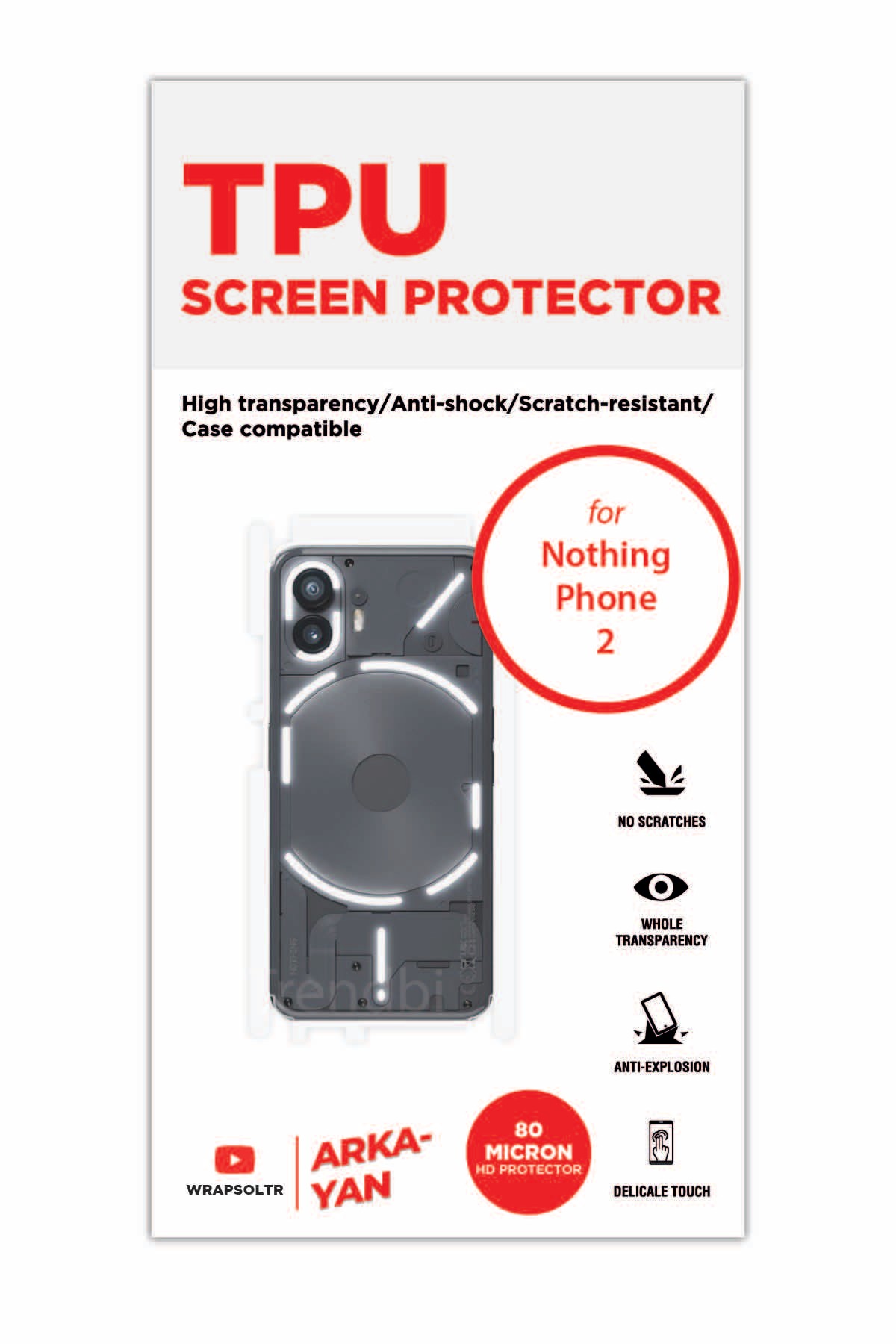 Nothing Phone 2 - Arka/Yan Koruyucu Parlak Şeffaf TPU Film (80 micron)