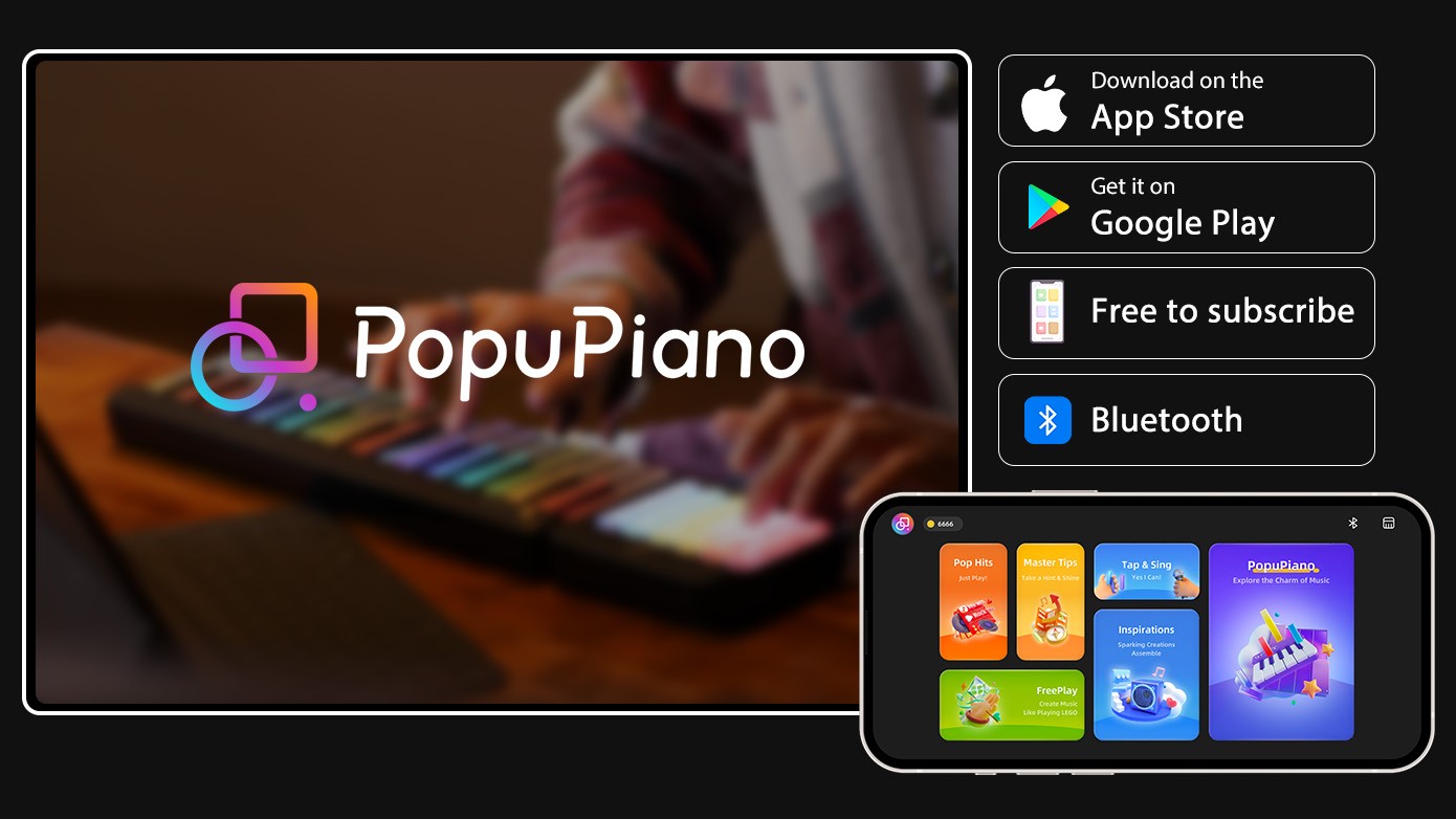 Popupiano Akıllı Taşınabilir Dijital Piyano - Uygulama Destekli Eğitici Müzik Aleti Çocuk - Yetişkin