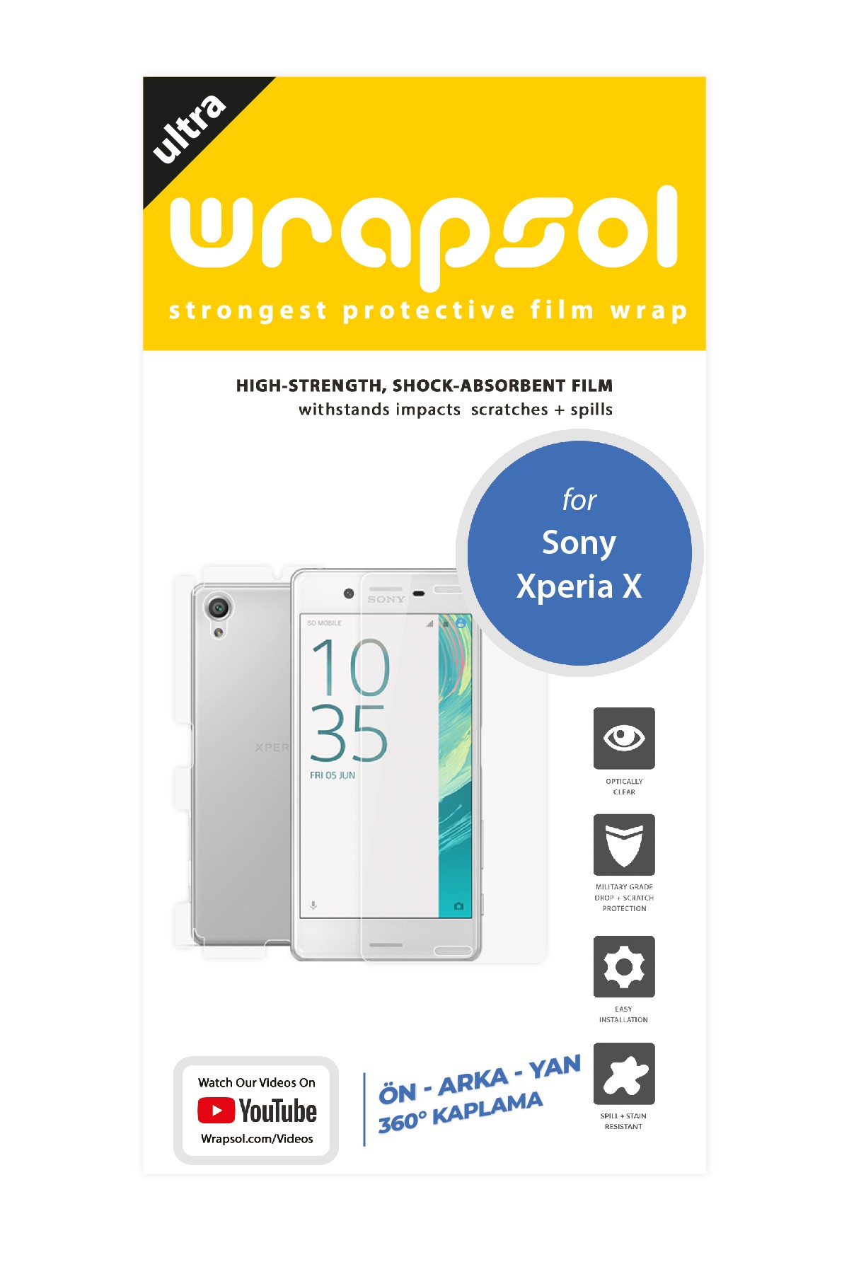 Sony Xperia X - Fullbody Koruyucu Parlak Şeffaf Poliüretan Film (150 micron)