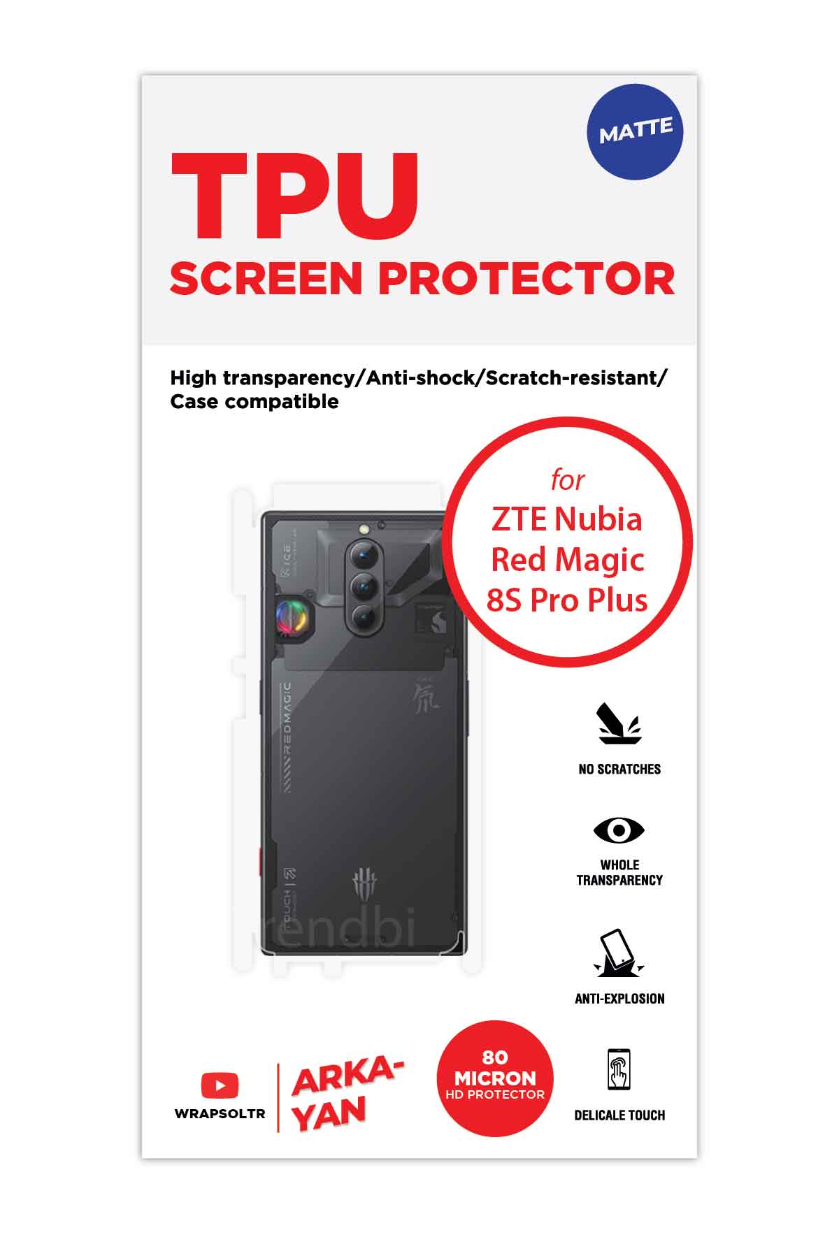 ZTE Nubia Red Magic 8S Pro Plus - Arka/Yan Koruyucu Mat TPU Film (80 micron)