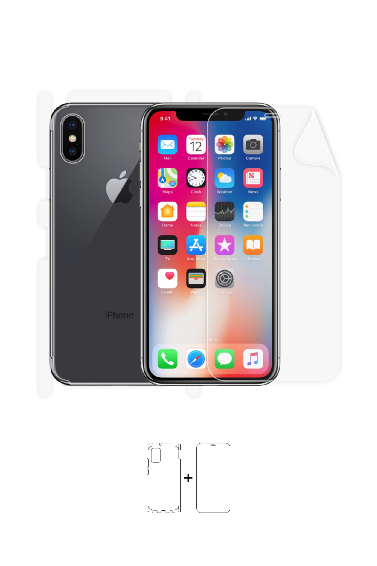 iPhone X - Fullbody Koruyucu Parlak Şeffaf Poliüretan Film (150 micron)