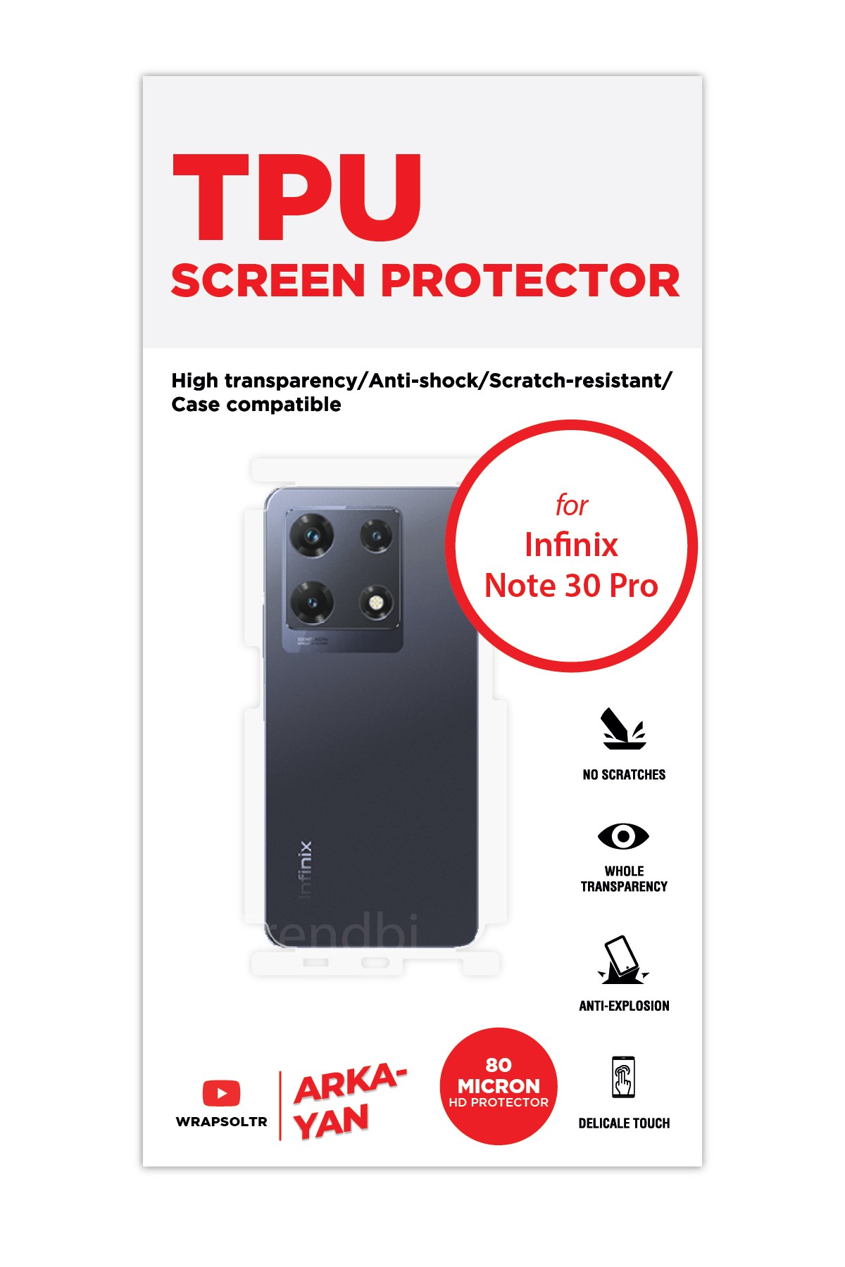 Infinix Note 30 Pro - Arka/Yan Koruyucu Parlak Şeffaf TPU Film (80 micron)