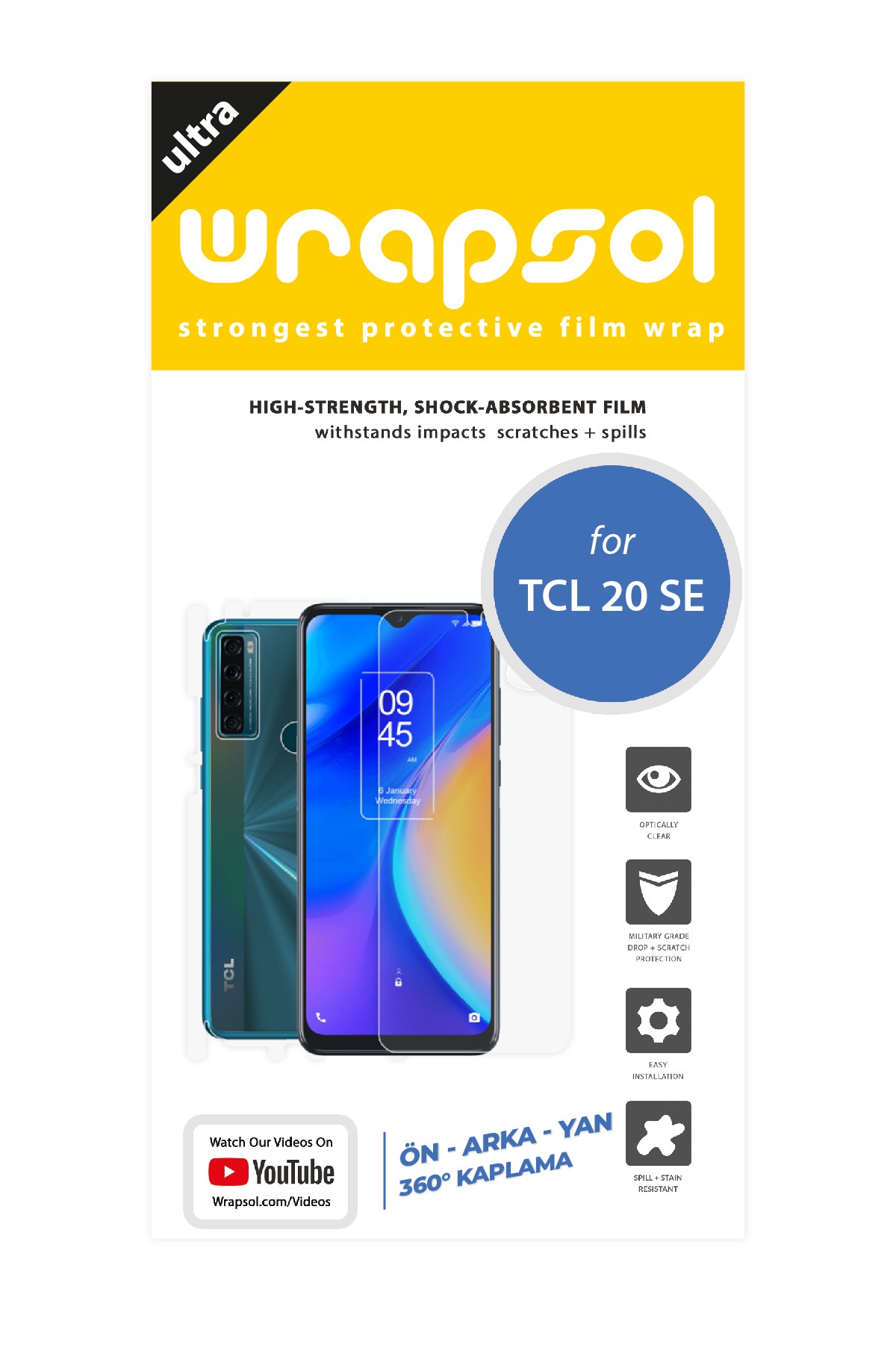 TCL 20 SE - Fullbody Koruyucu Parlak Şeffaf Poliüretan Film (150 micron)