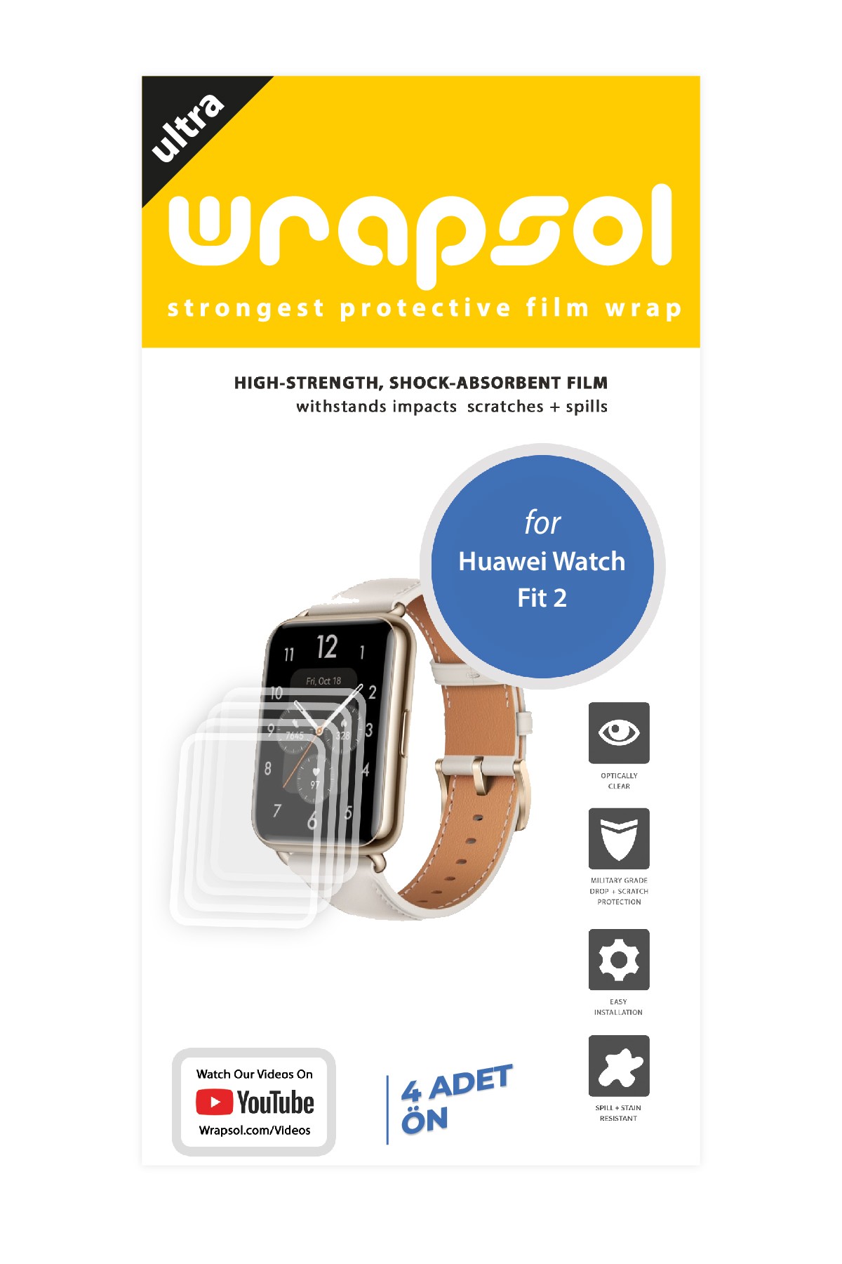 Huawei Watch Fit 2 - Ekran Koruyucu Parlak Şeffaf Poliüretan Film (150 mikron)