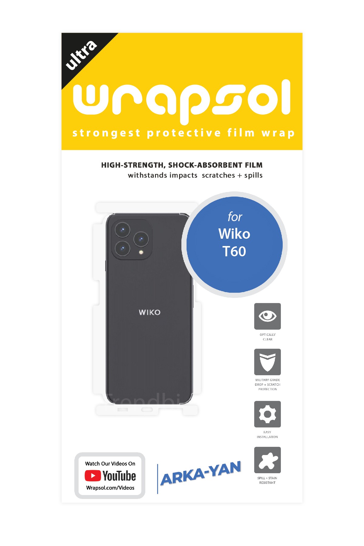 Wiko T60 - Arka/Yan Koruyucu Parlak Şeffaf Poliüretan Film (150 micron)