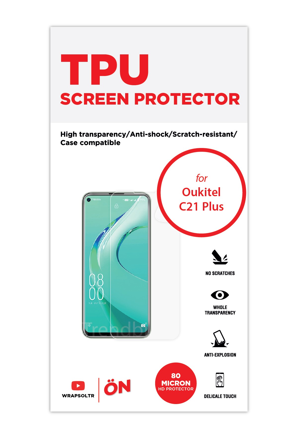Oukitel C21 Plus - Ekran Koruyucu Parlak Şeffaf TPU Film (80 micron)