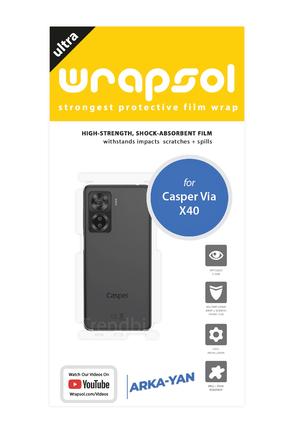 Casper Via X40 - Arka/Yan Koruyucu Parlak Şeffaf Poliüretan Film (150 micron)