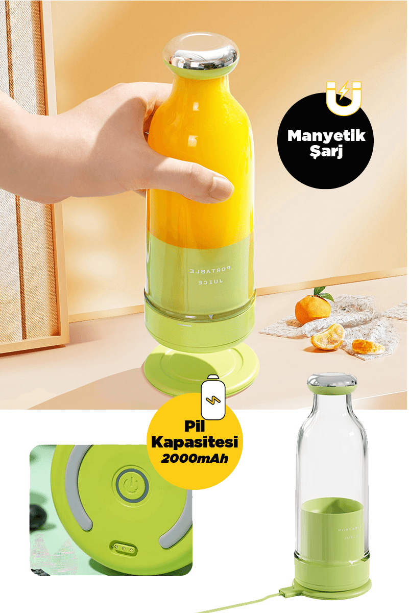 Smoothie Blender Taşınabilir Şarjlı Kişisel Mini Meyve Karıştırıcı 300 ml - Yeşil