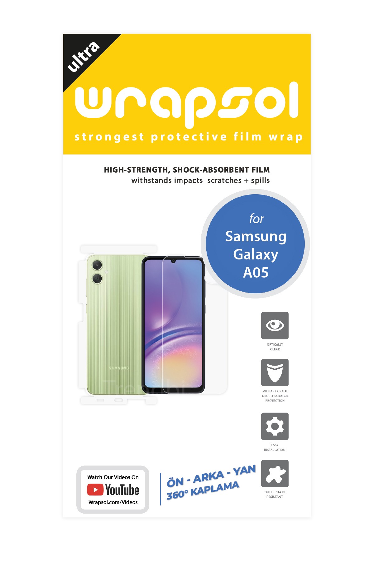 Samsung Galaxy A05 - Fullbody Koruyucu Parlak Şeffaf Poliüretan Film (150 micron)
