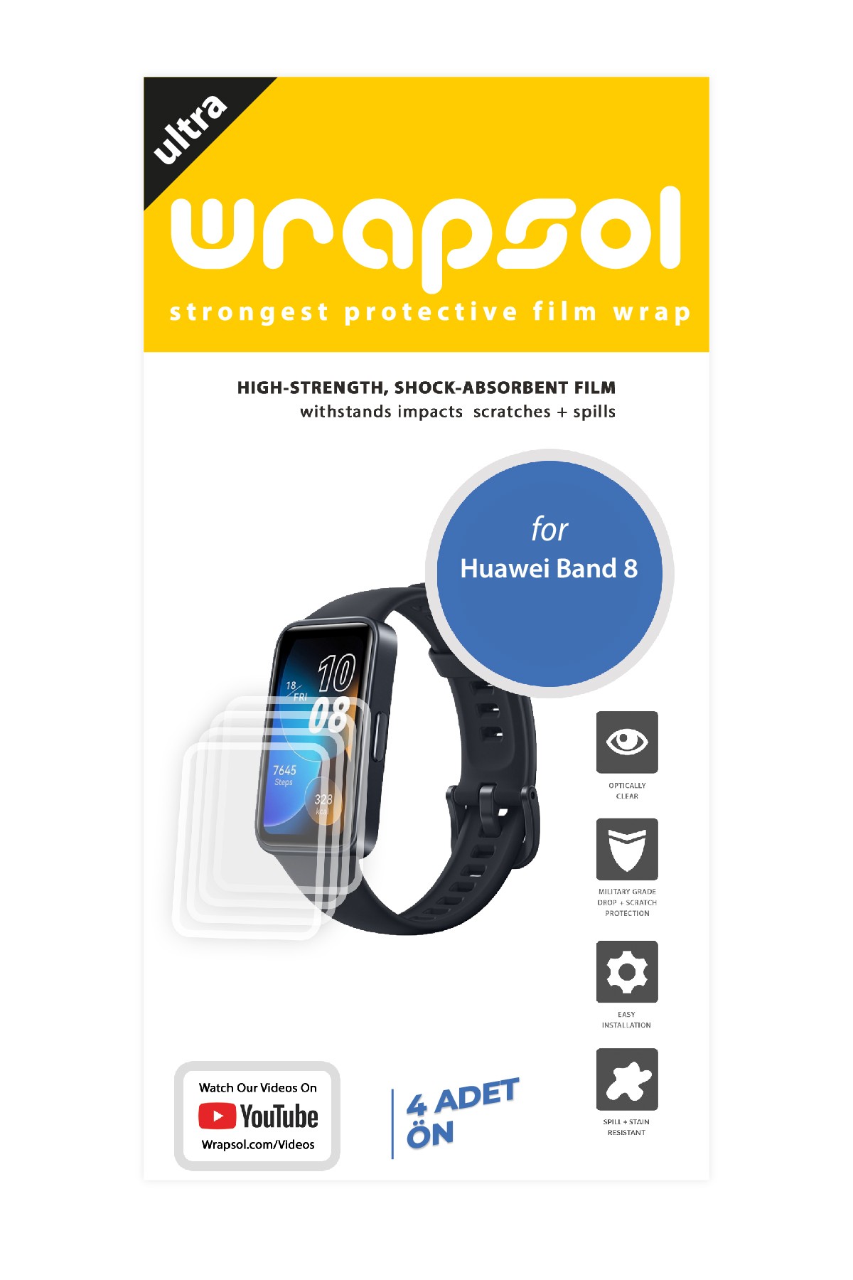 Huawei Band 8 - Ekran Koruyucu Parlak Şeffaf Poliüretan Film (150 mikron)