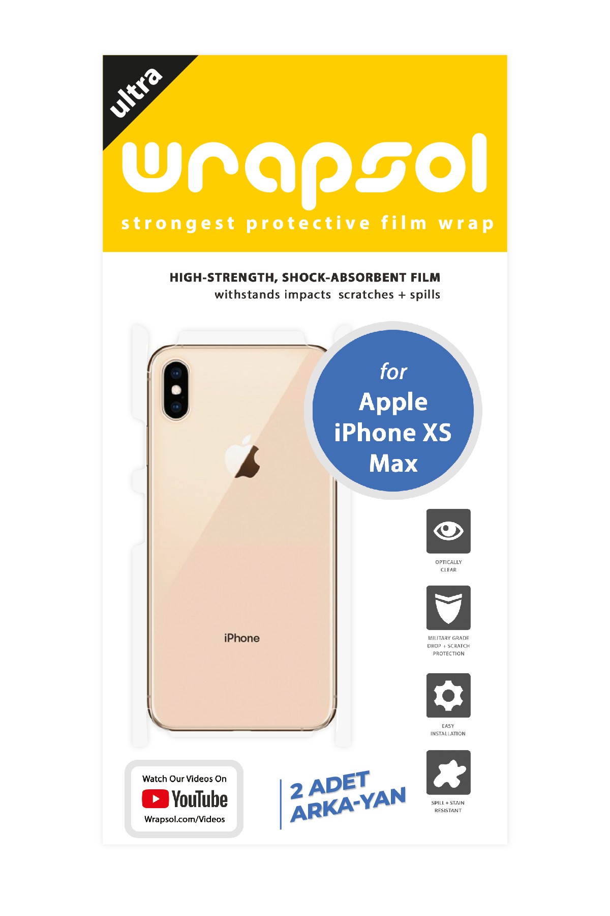iPhone XS Max - Arka/Yan Koruyucu Parlak Şeffaf Poliüretan Film (150 micron)
