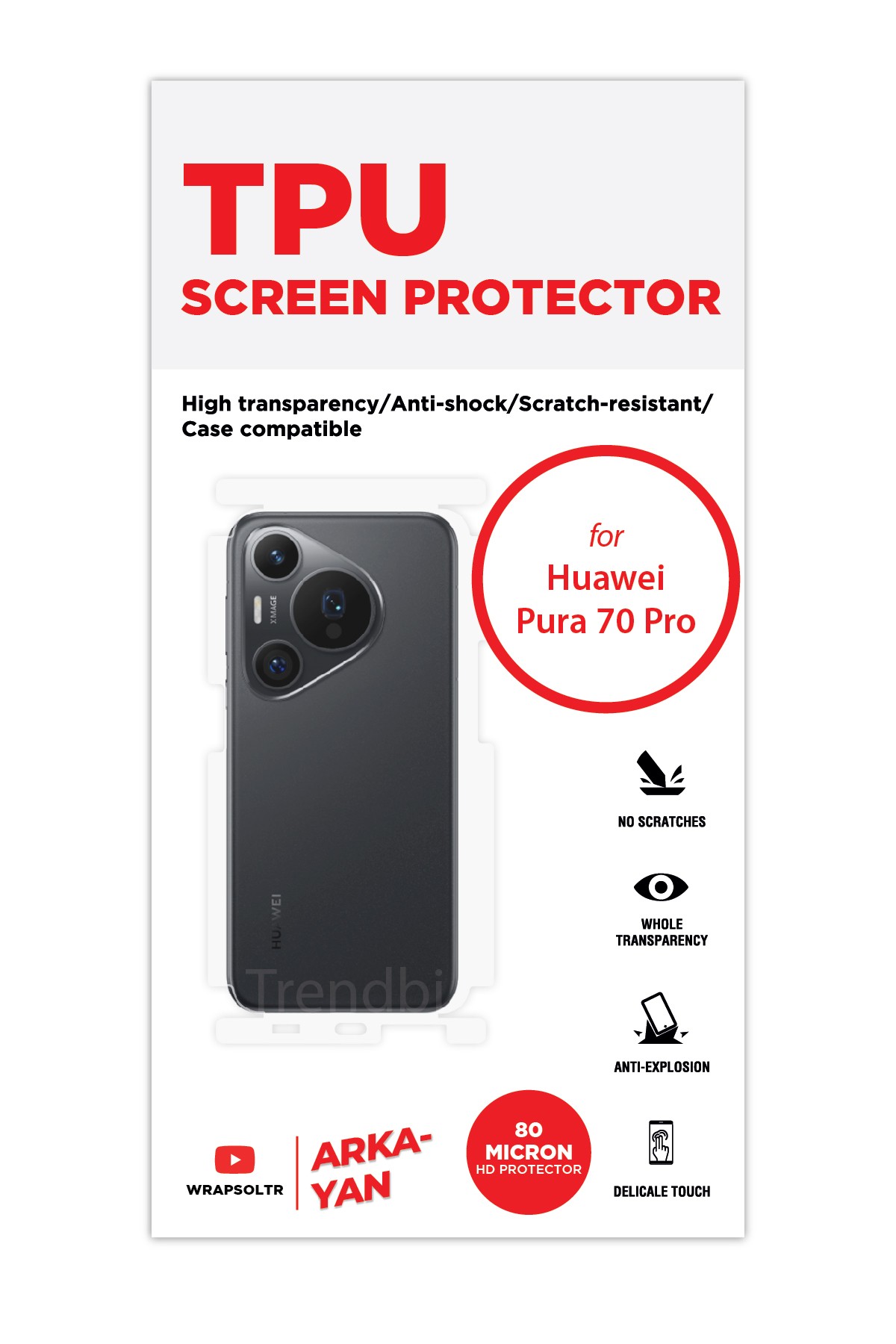 Huawei Pura 70 Pro - Arka/Yan Koruyucu Parlak Şeffaf TPU Film (80 micron)