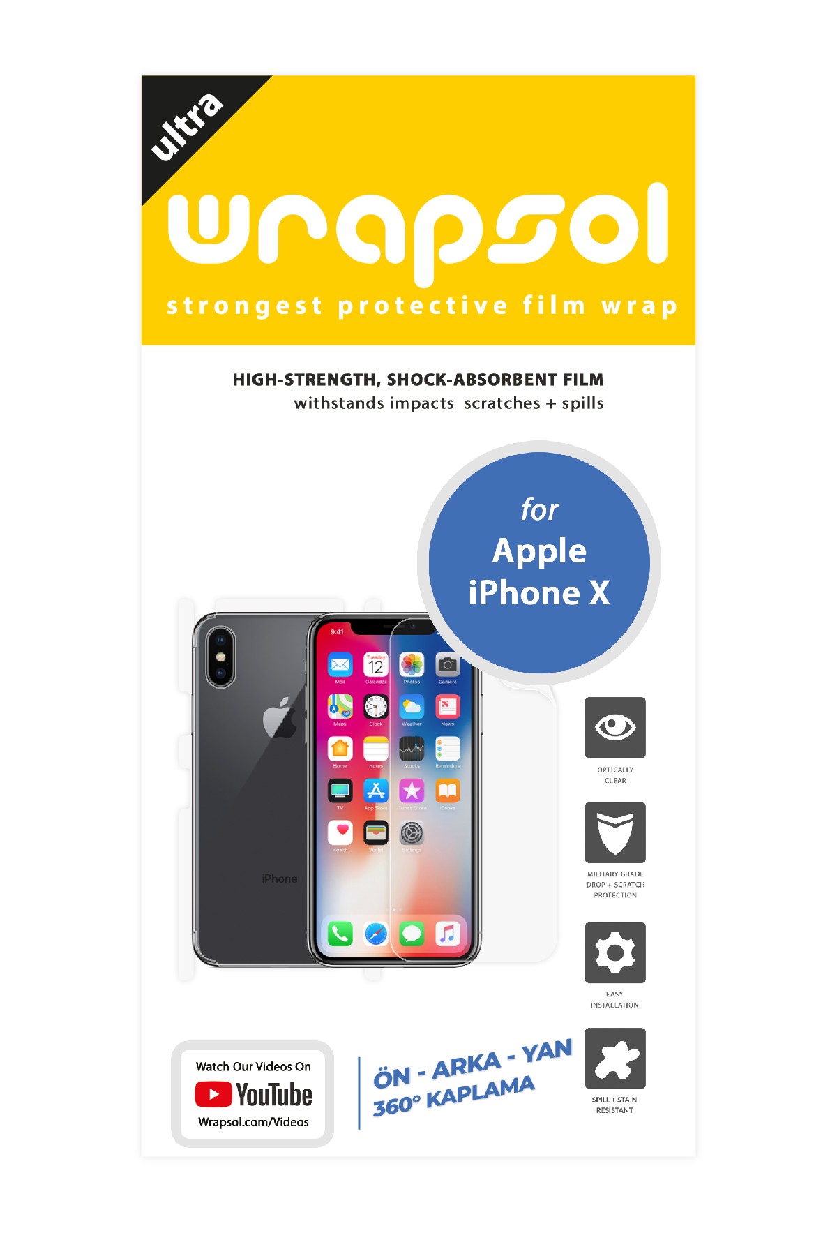 iPhone X - Fullbody Koruyucu Parlak Şeffaf Poliüretan Film (150 micron)