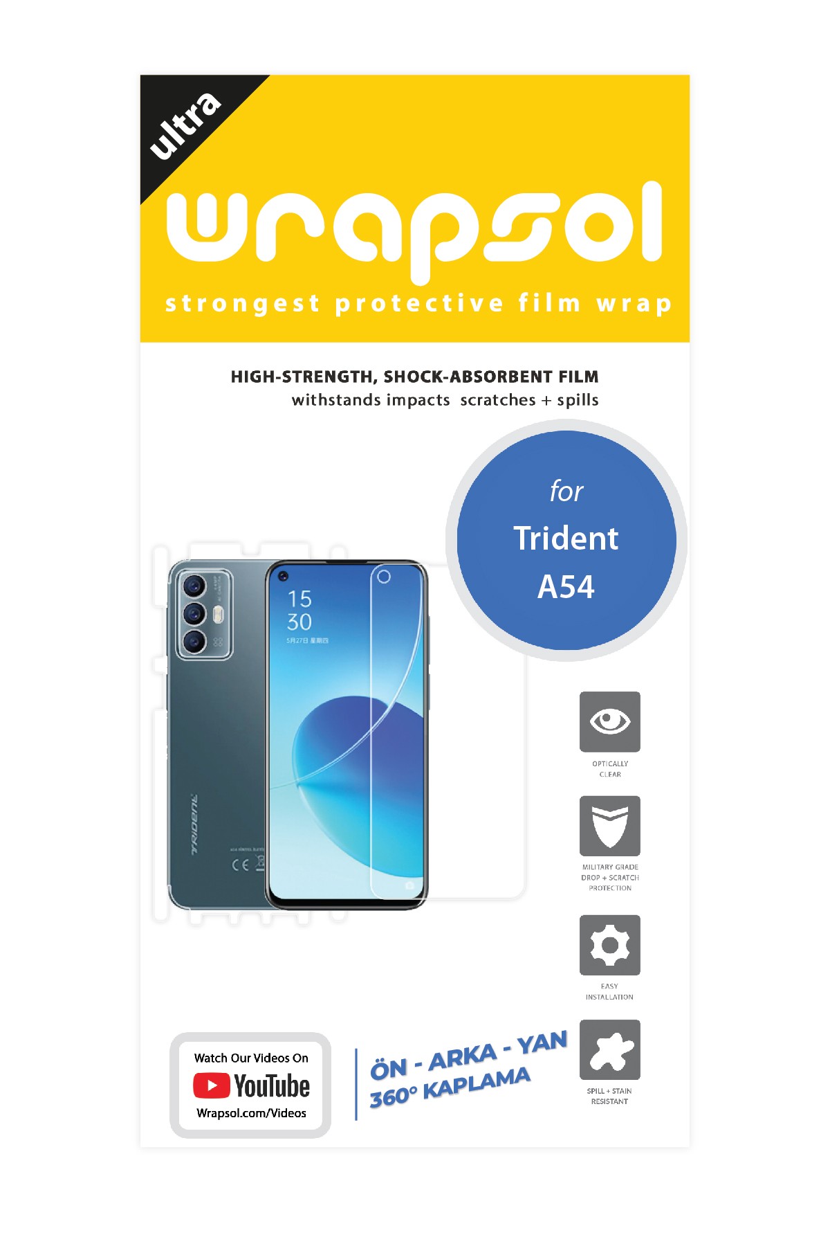 Trident A54 - Fullbody Koruyucu Parlak Şeffaf Poliüretan Film (150 micron)