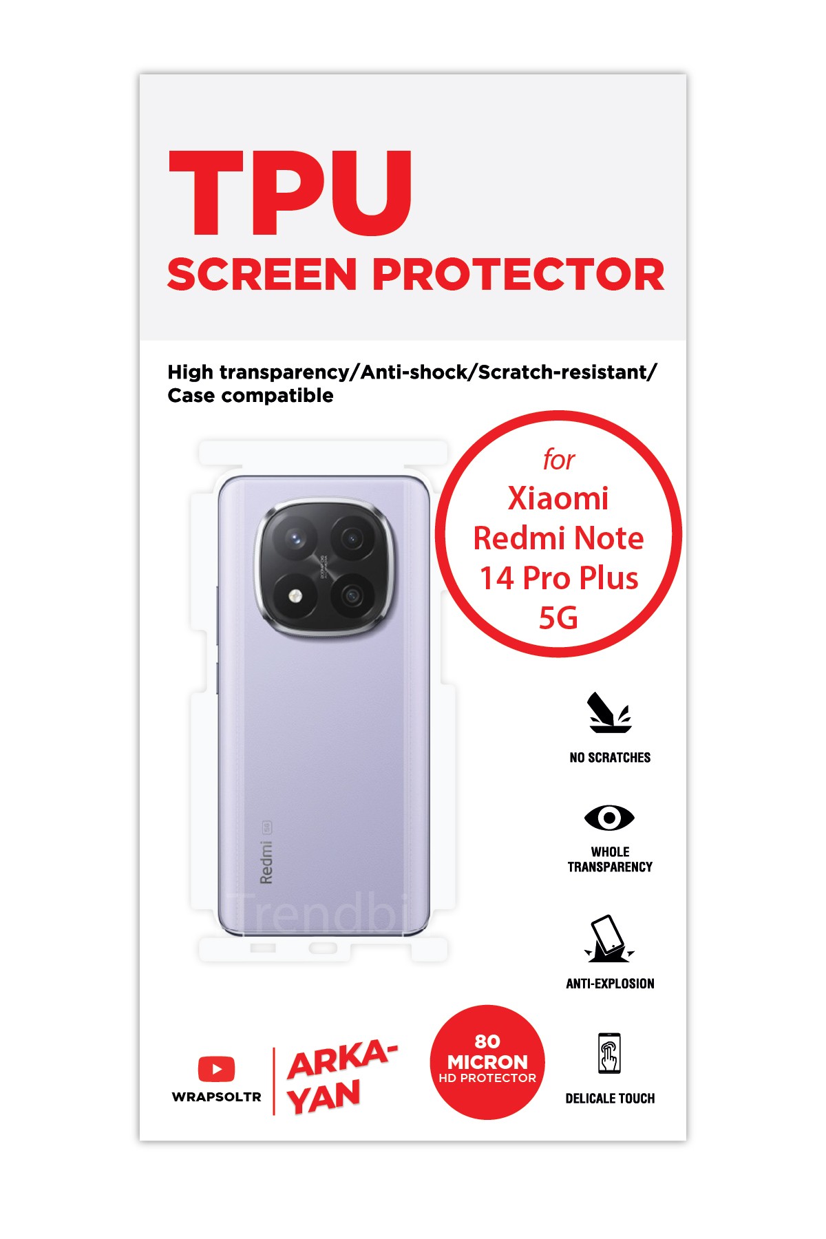 Xiaomi Redmi 14 Pro Plus 5g - Arka/Yan Koruyucu Parlak Şeffaf TPU Film (80 micron)