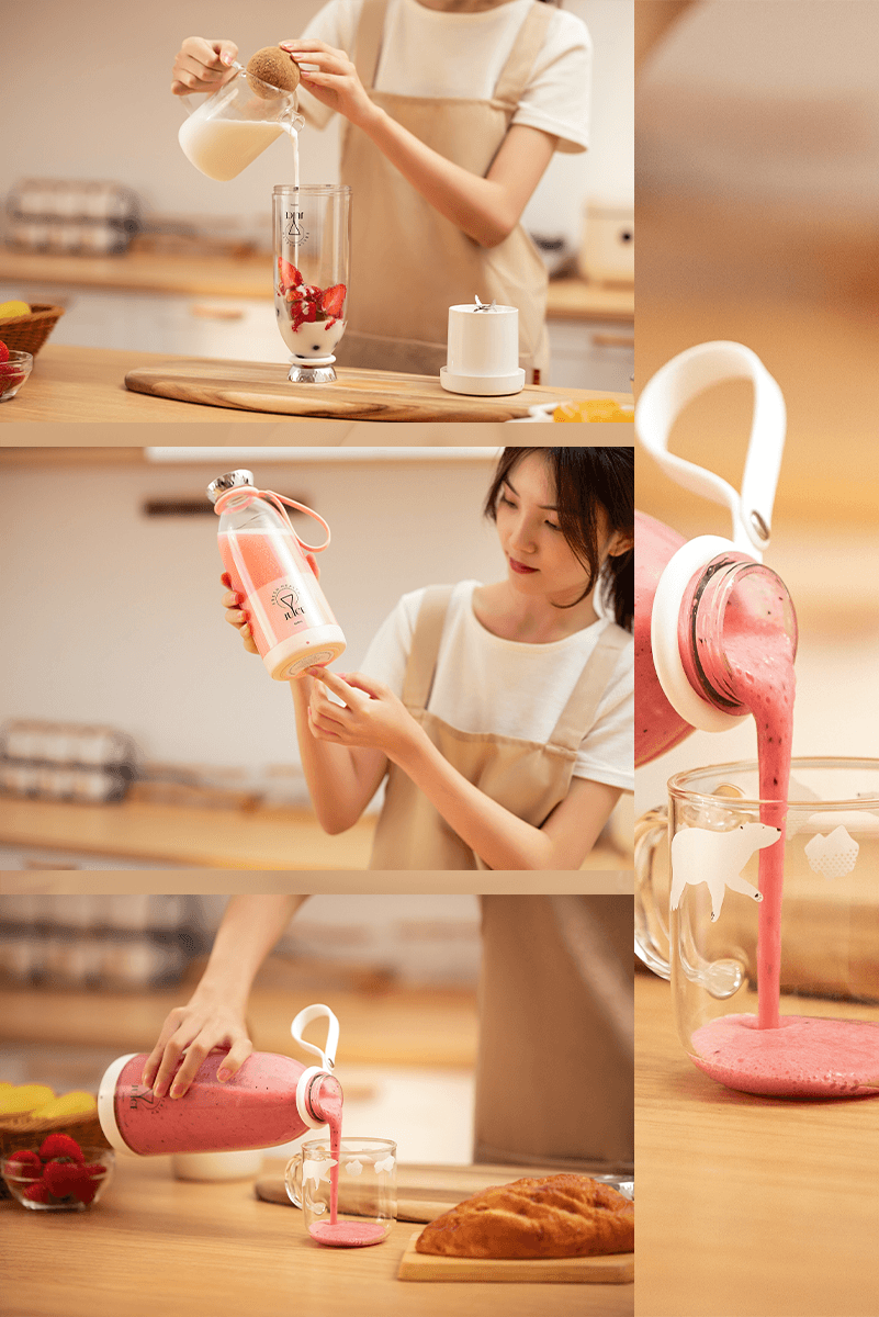 Smoothie Blender Taşınabilir Şarjlı Kişisel Mini Meyve Karıştırıcı 500 ml - Beyaz