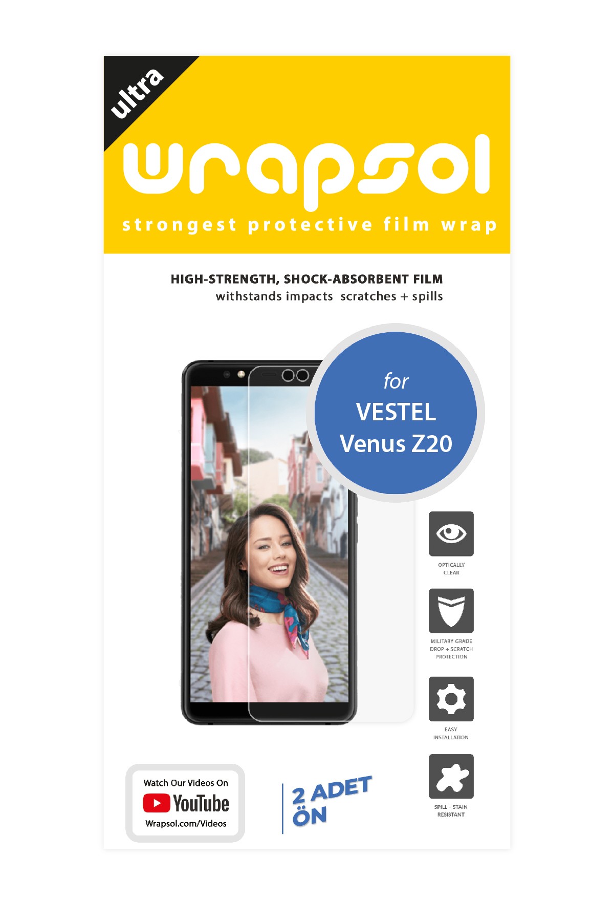 Vestel Venus Z20 - Ekran Koruyucu Parlak Şeffaf Poliüretan Film (150 mikron)