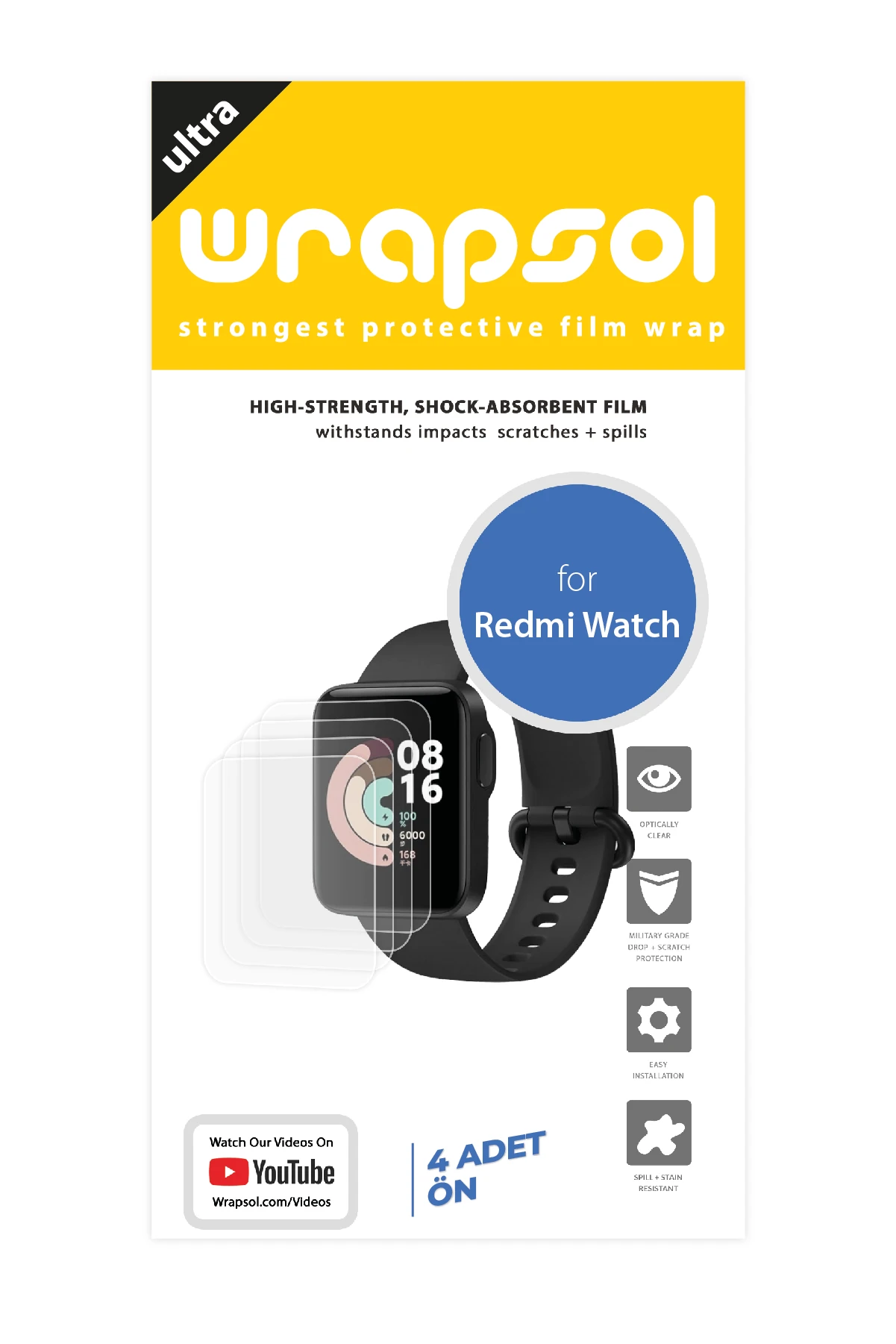 Xiaomi Redmi Watch - Ekran Koruyucu Parlak Şeffaf Poliüretan Film (150 mikron)