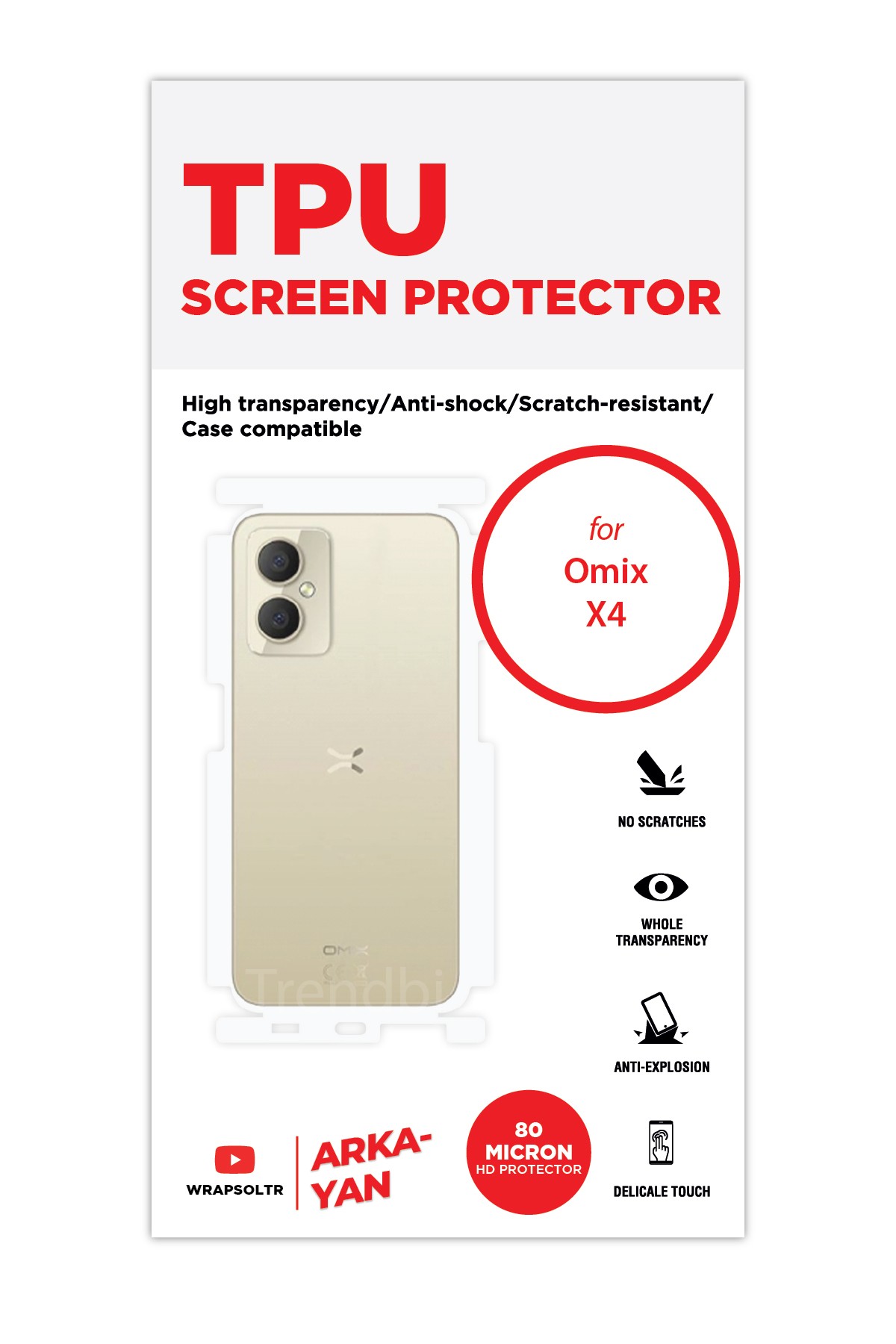 Omix X4 - Arka/Yan Koruyucu Parlak Şeffaf TPU Film (80 micron)