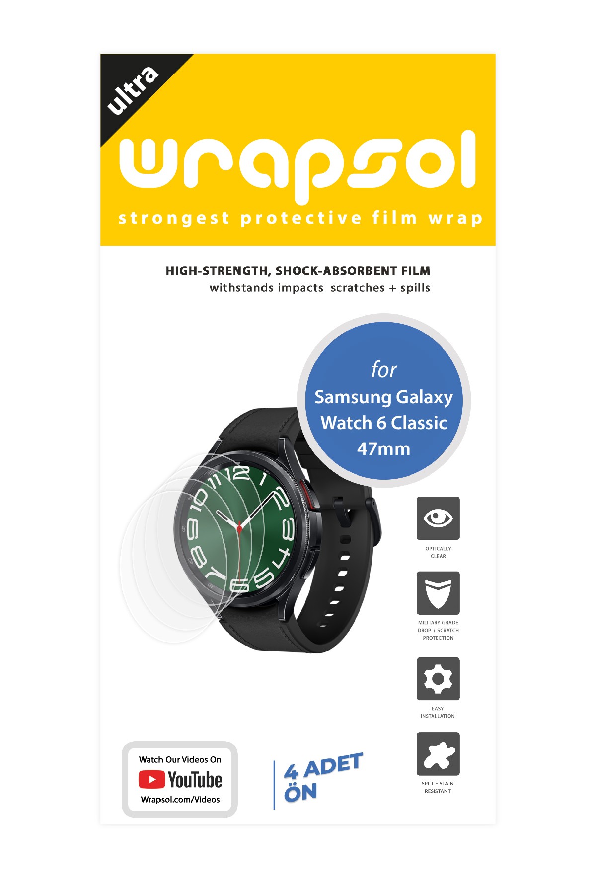 Samsung Galaxy Watch 6 Classic 47 mm - Ekran Koruyucu Parlak Şeffaf Poliüretan Film (150 mikron)