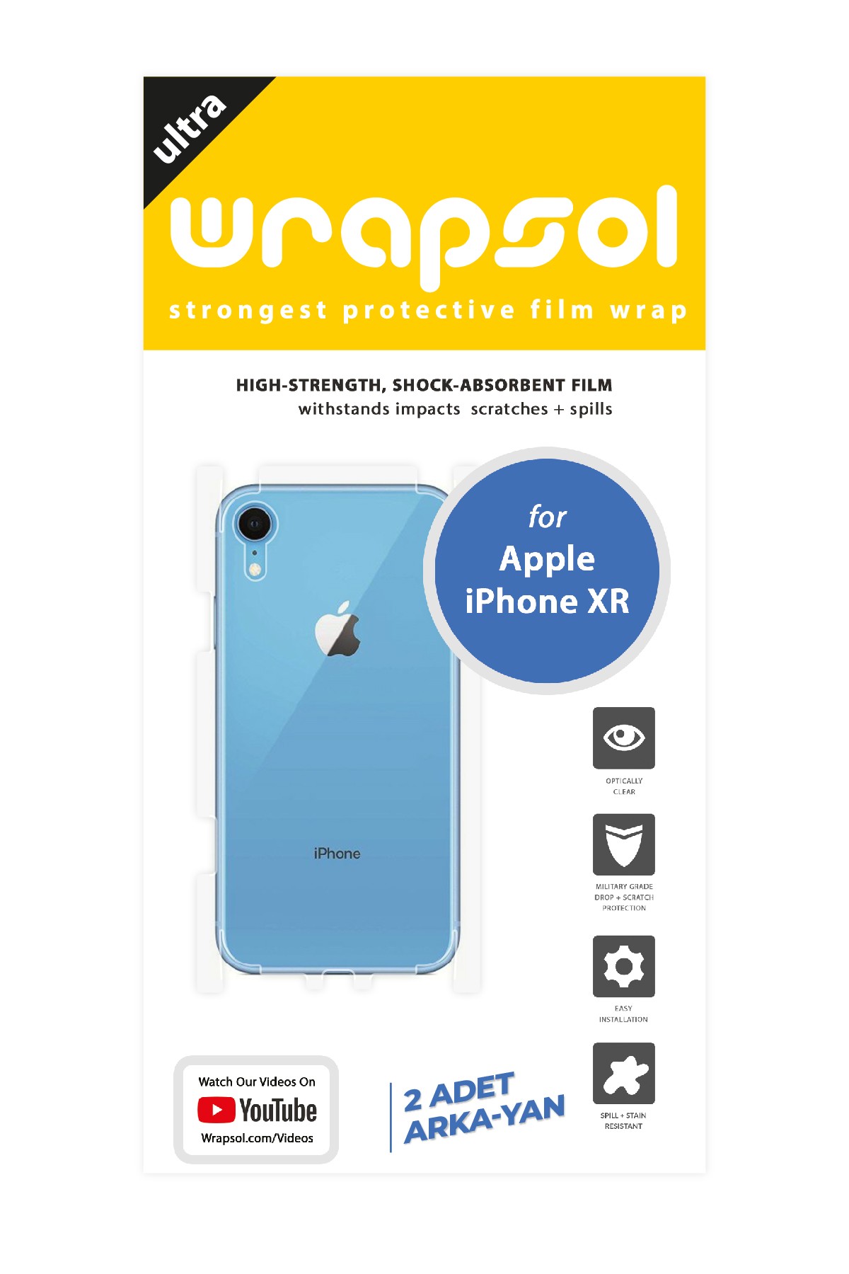 iPhone XR - Arka/Yan Koruyucu Parlak Şeffaf Poliüretan Film (150 micron)